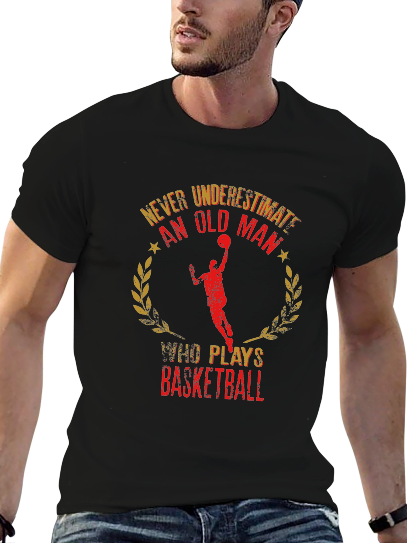 Never Underestimate Old Man Basketball Black Tee