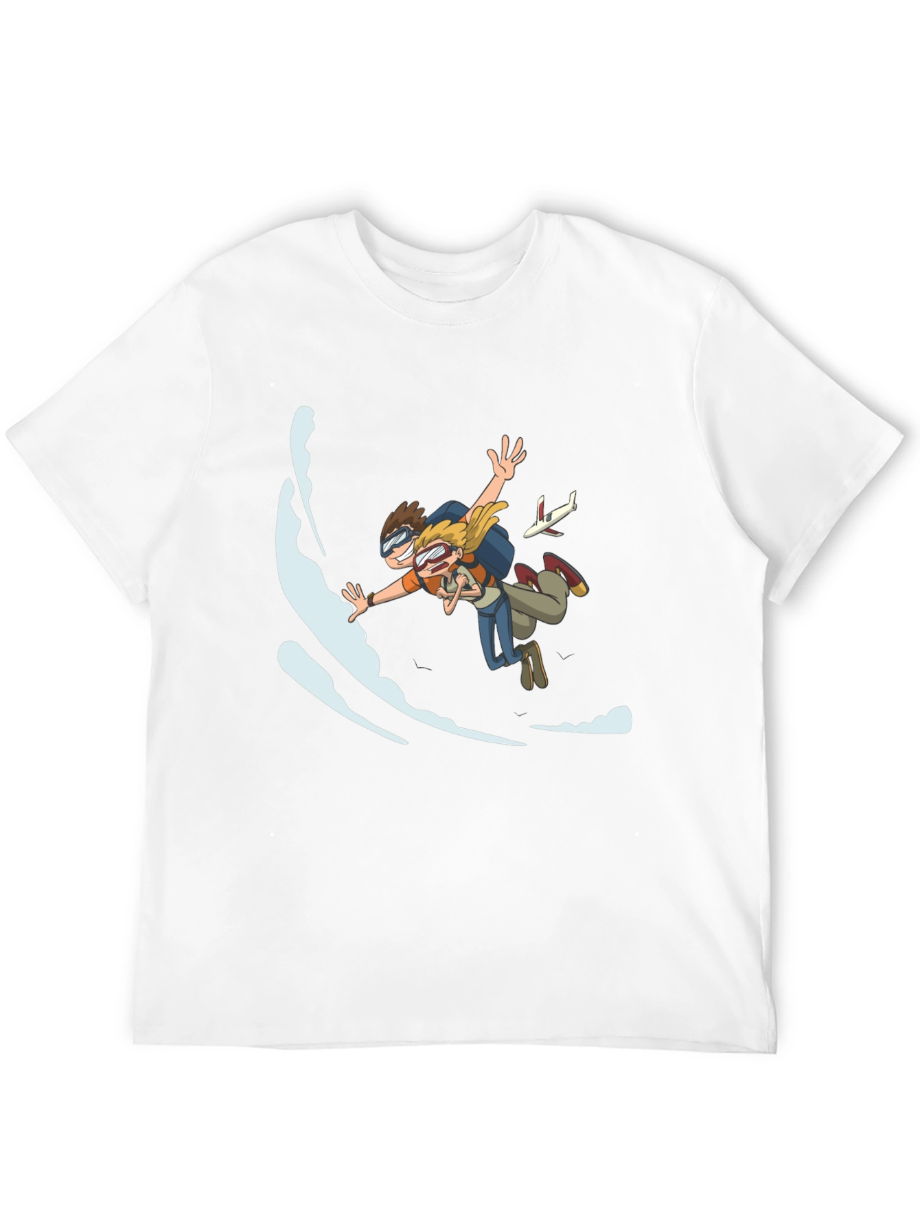 Skydiving Cartoon Graphic Black T-Shirt