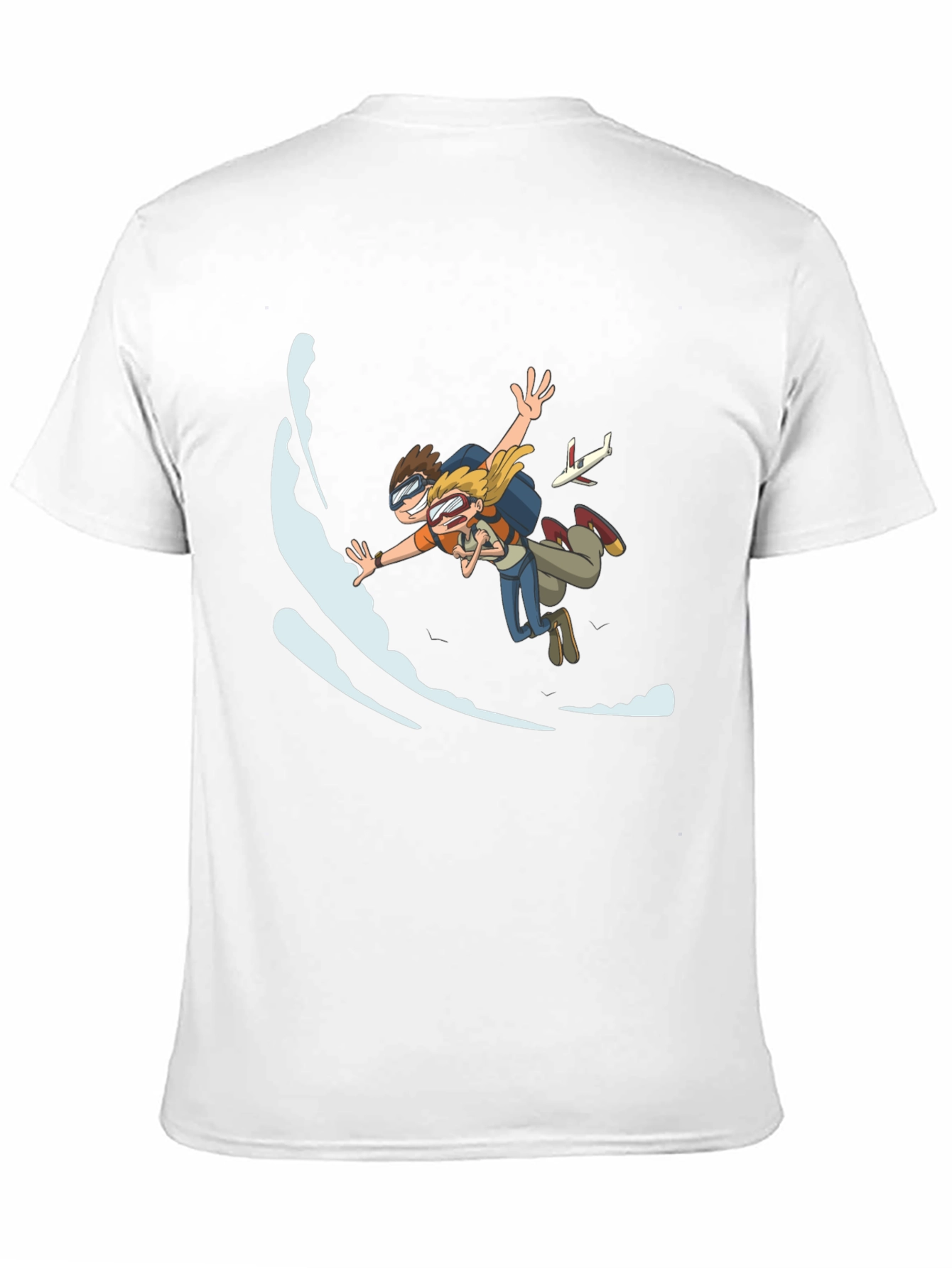 Skydiving Cartoon Graphic Black T-Shirt