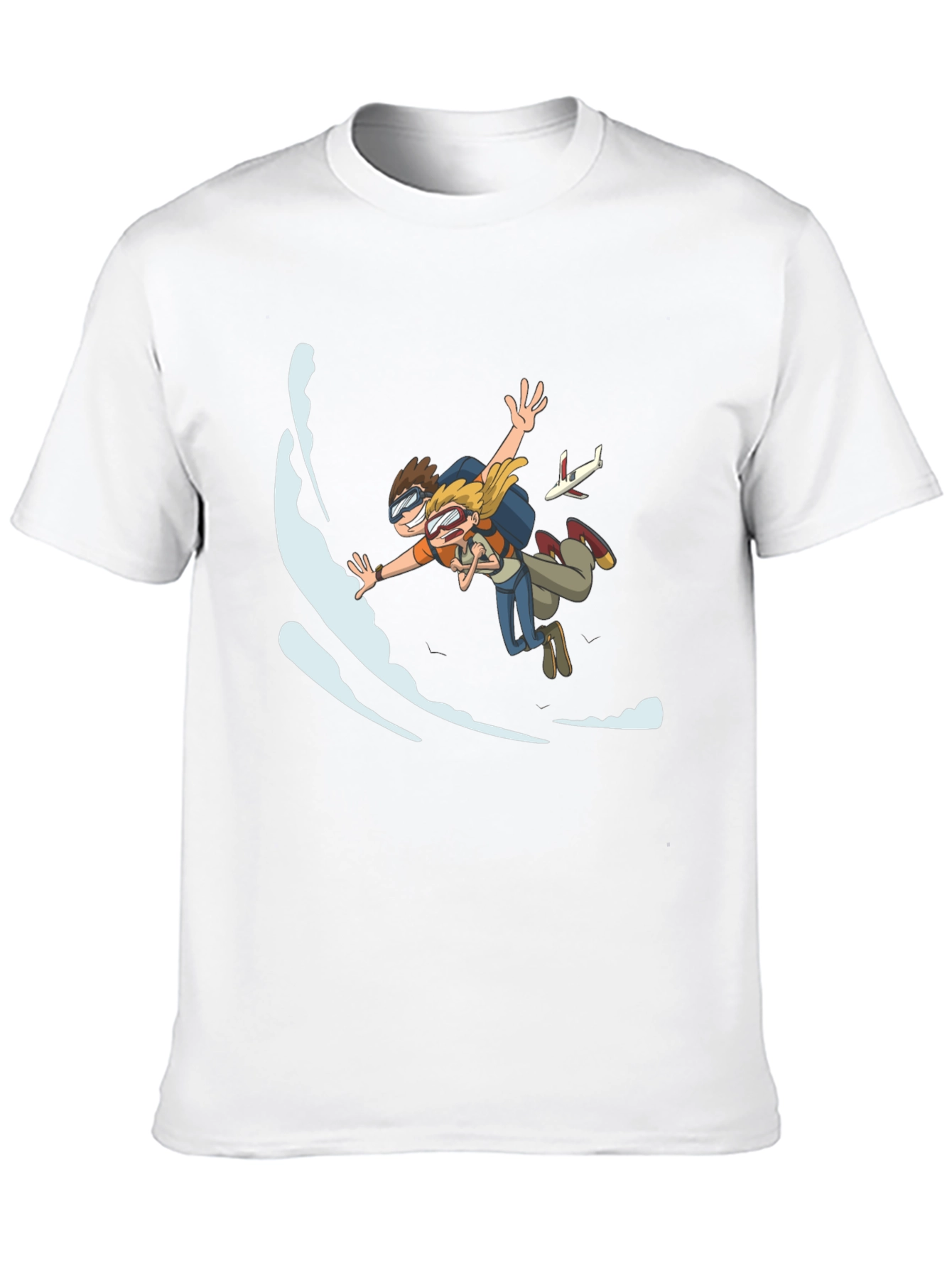 Skydiving Cartoon Graphic Black T-Shirt