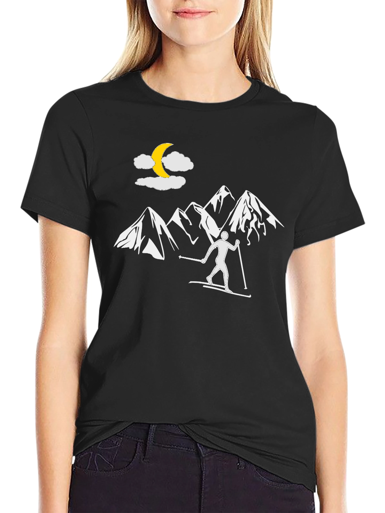 Skiing in Moonlight Graphic Tee