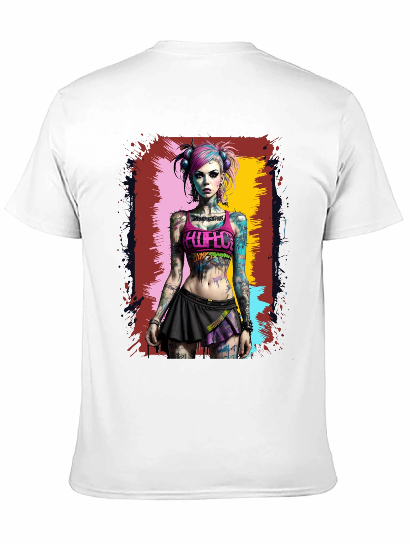 Edgy Tattooed Girl Graphic Tee - Black