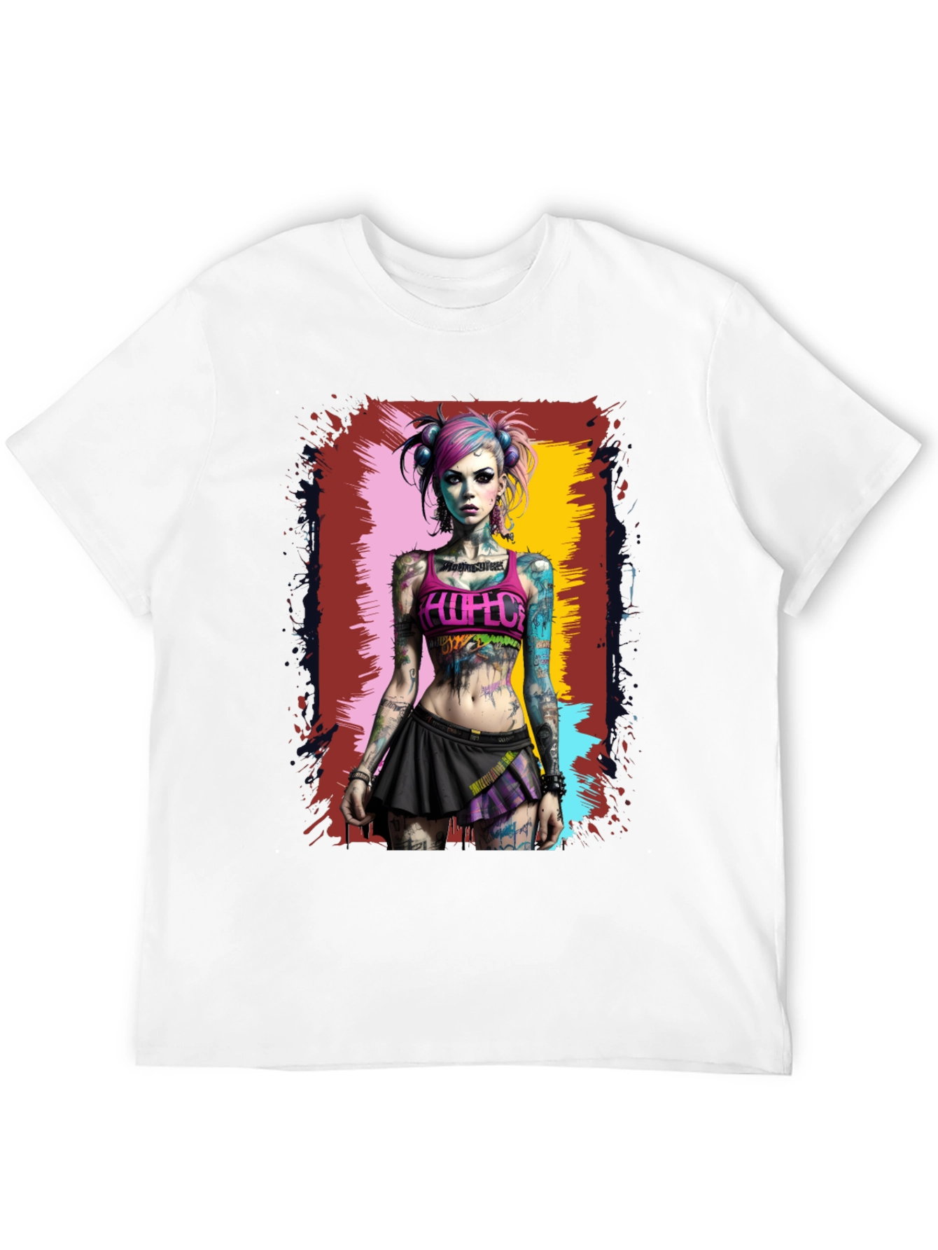 Edgy Tattooed Girl Graphic Tee - Black