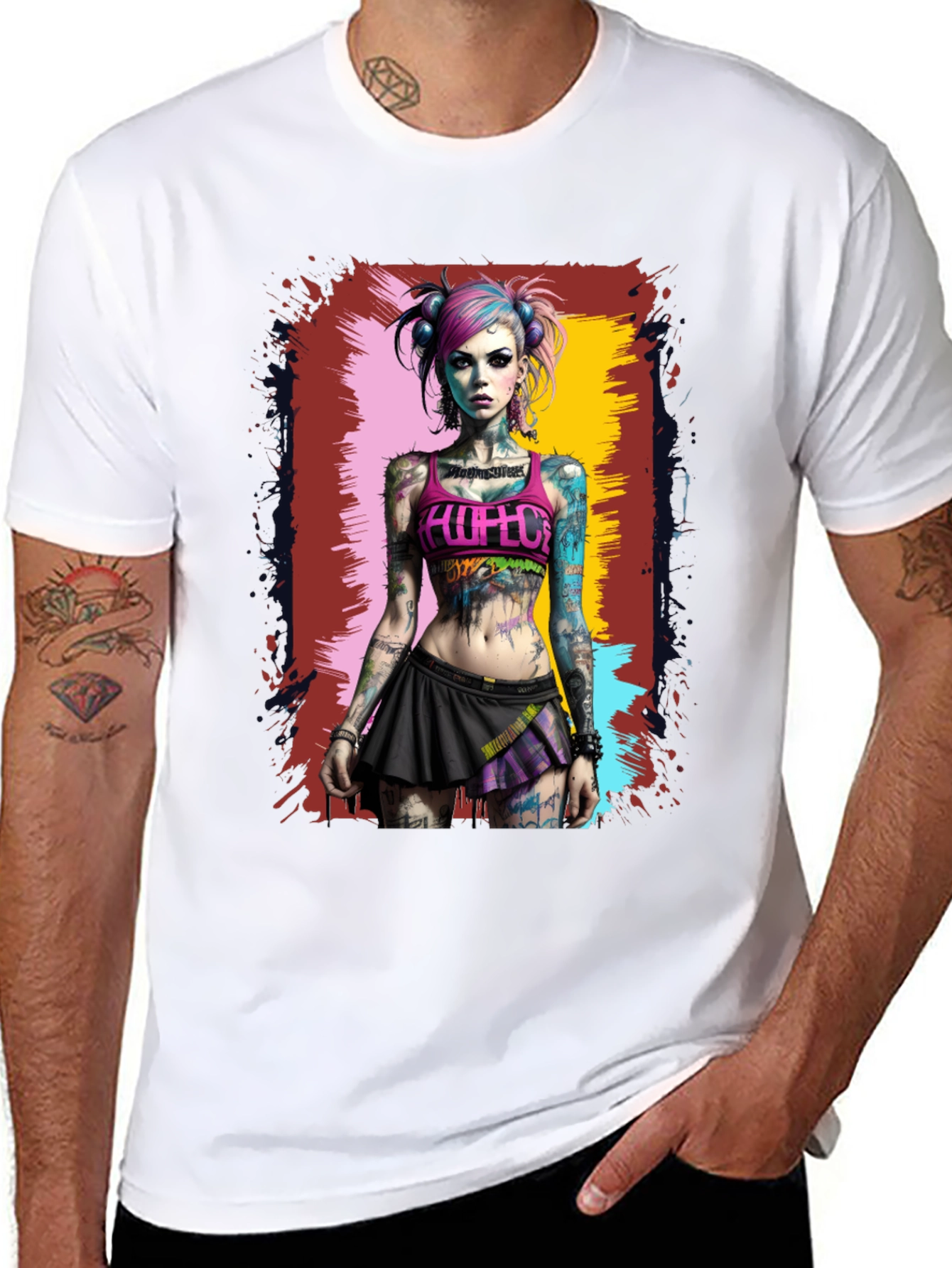Edgy Tattooed Girl Graphic Tee - Black