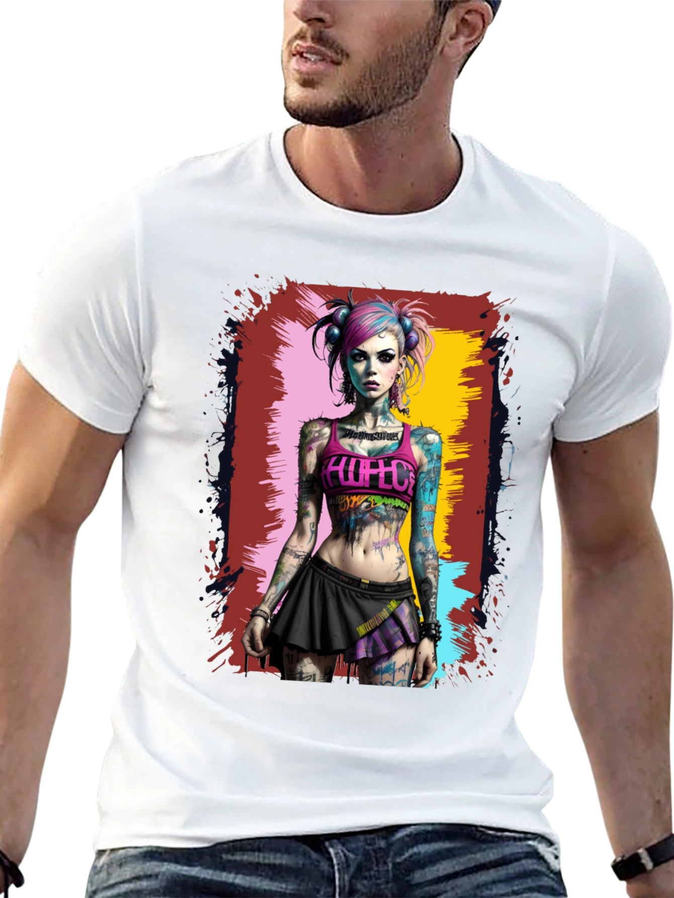 Edgy Tattooed Girl Graphic Tee - Black
