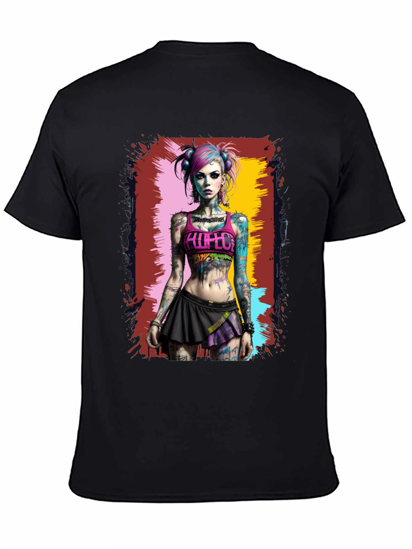 Edgy Tattooed Girl Graphic Tee - Black