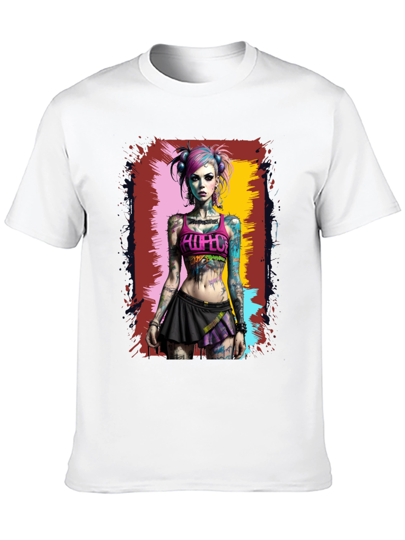 Edgy Tattooed Girl Graphic Tee - Black