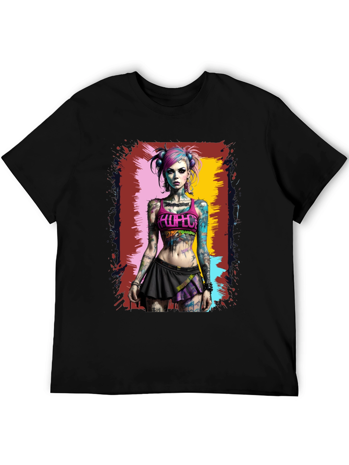 Edgy Tattooed Girl Graphic Tee - Black