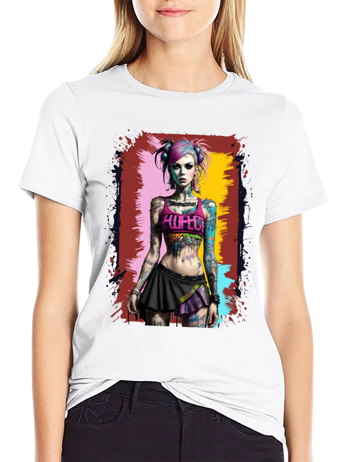 Edgy Tattooed Girl Graphic Tee - Black