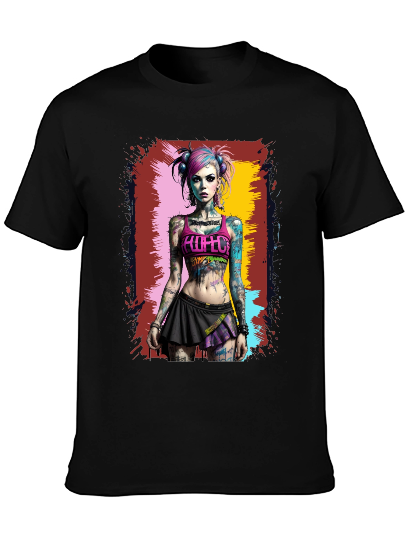 Edgy Tattooed Girl Graphic Tee - Black