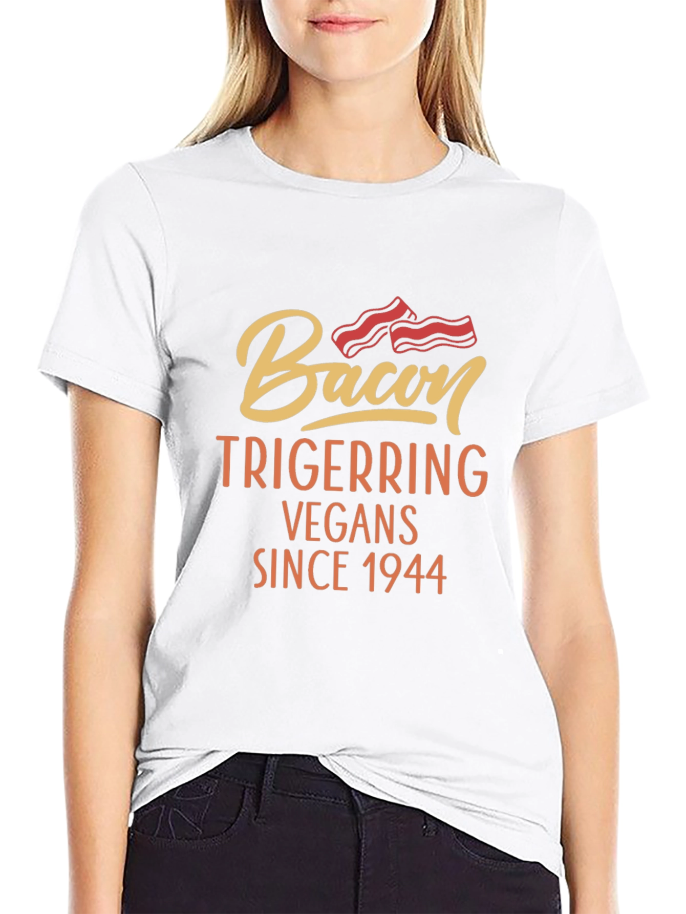 Bacon Triggering Vegans Since 1944 Black T-Shirt