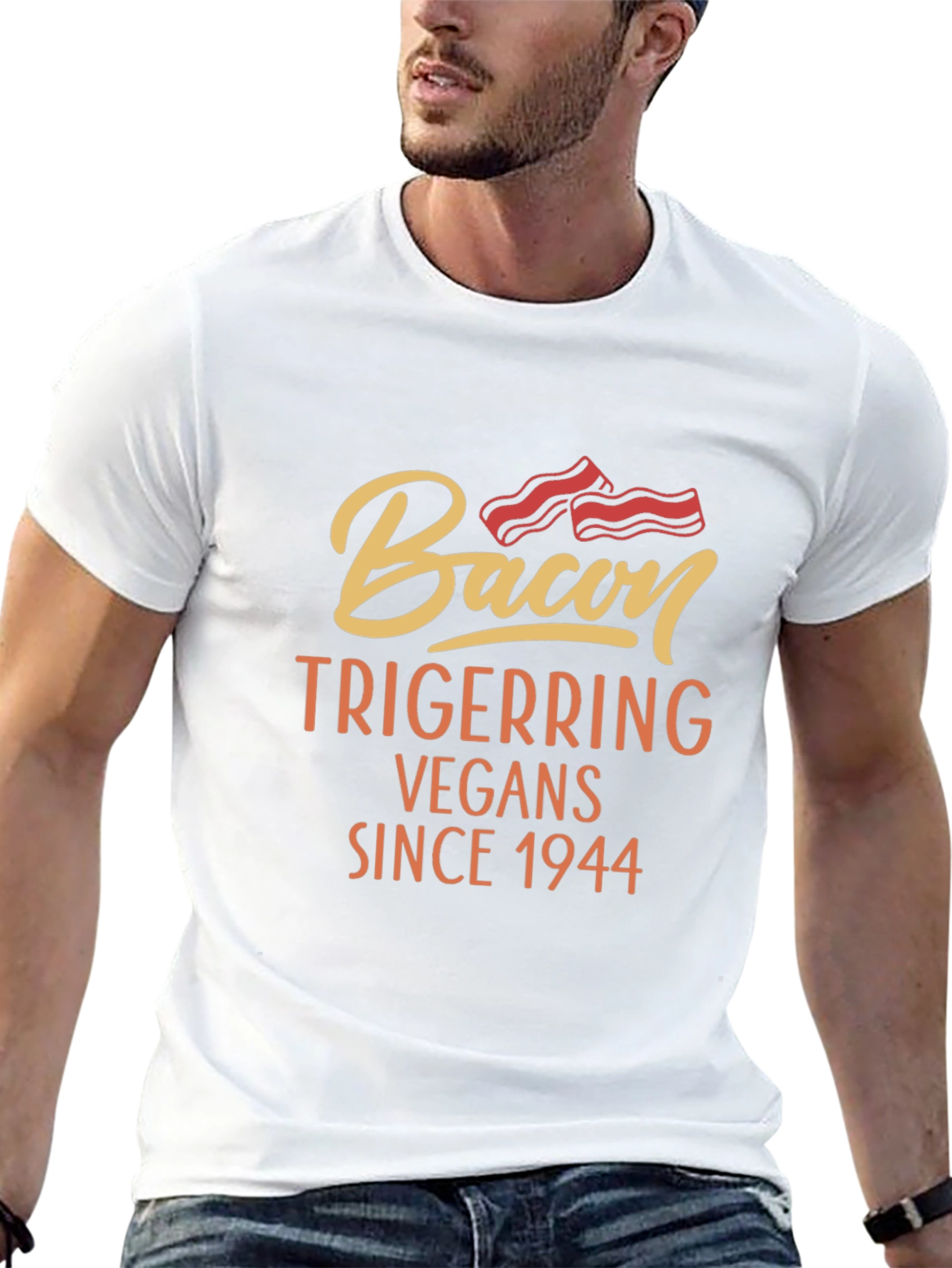 Bacon Triggering Vegans Since 1944 Black T-Shirt