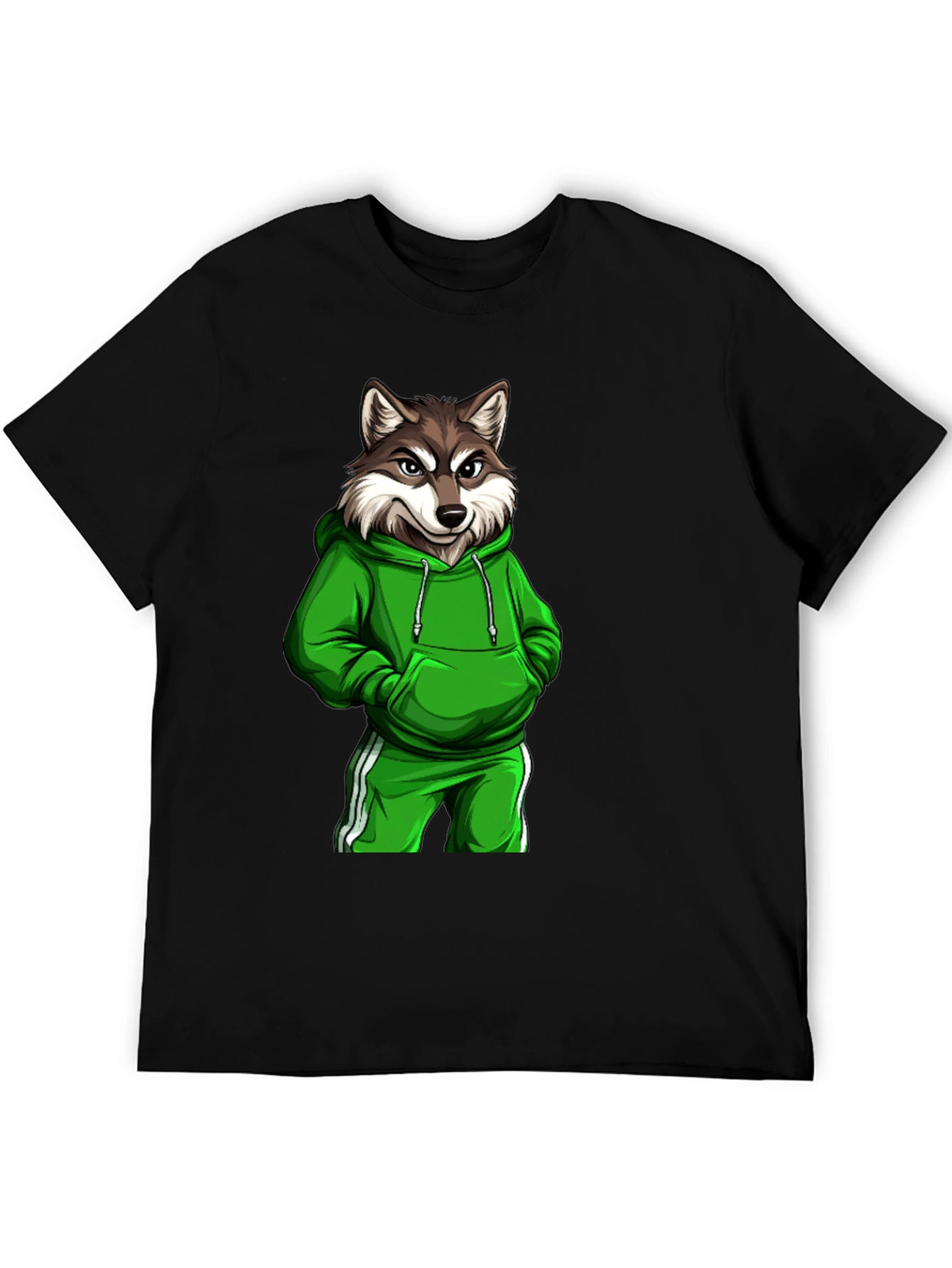 Wolf Gangster Graphic Print Black T-Shirt