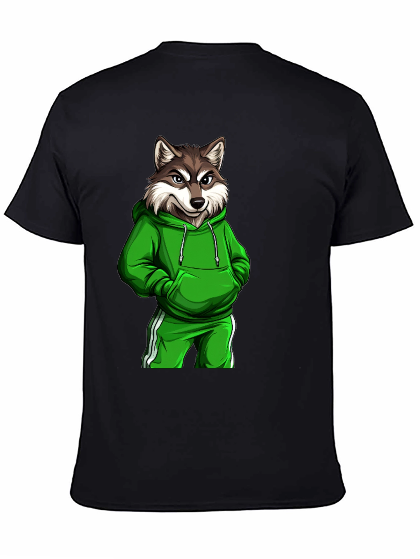 Wolf Gangster Graphic Print Black T-Shirt
