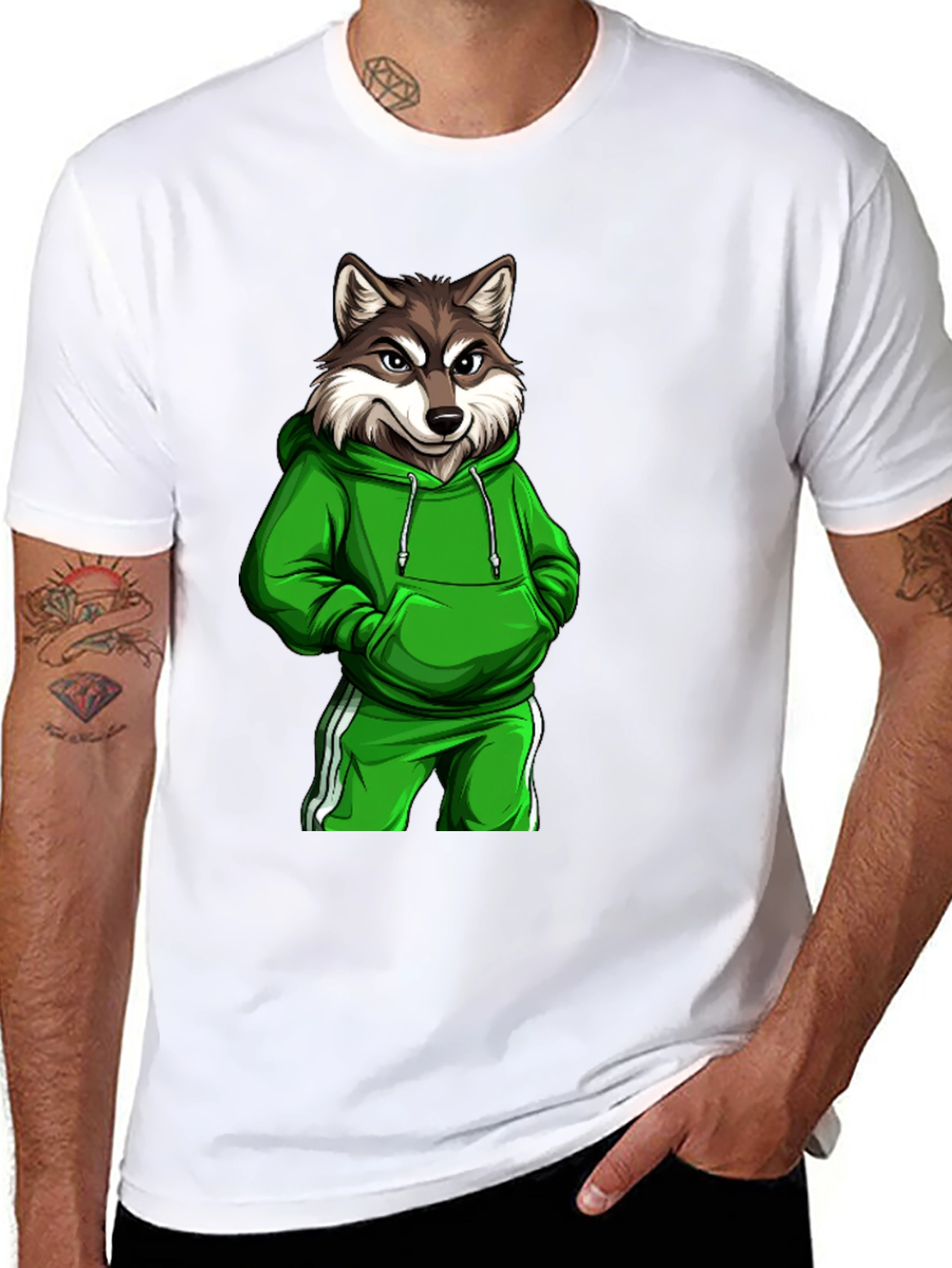 Wolf Gangster Graphic Print Black T-Shirt