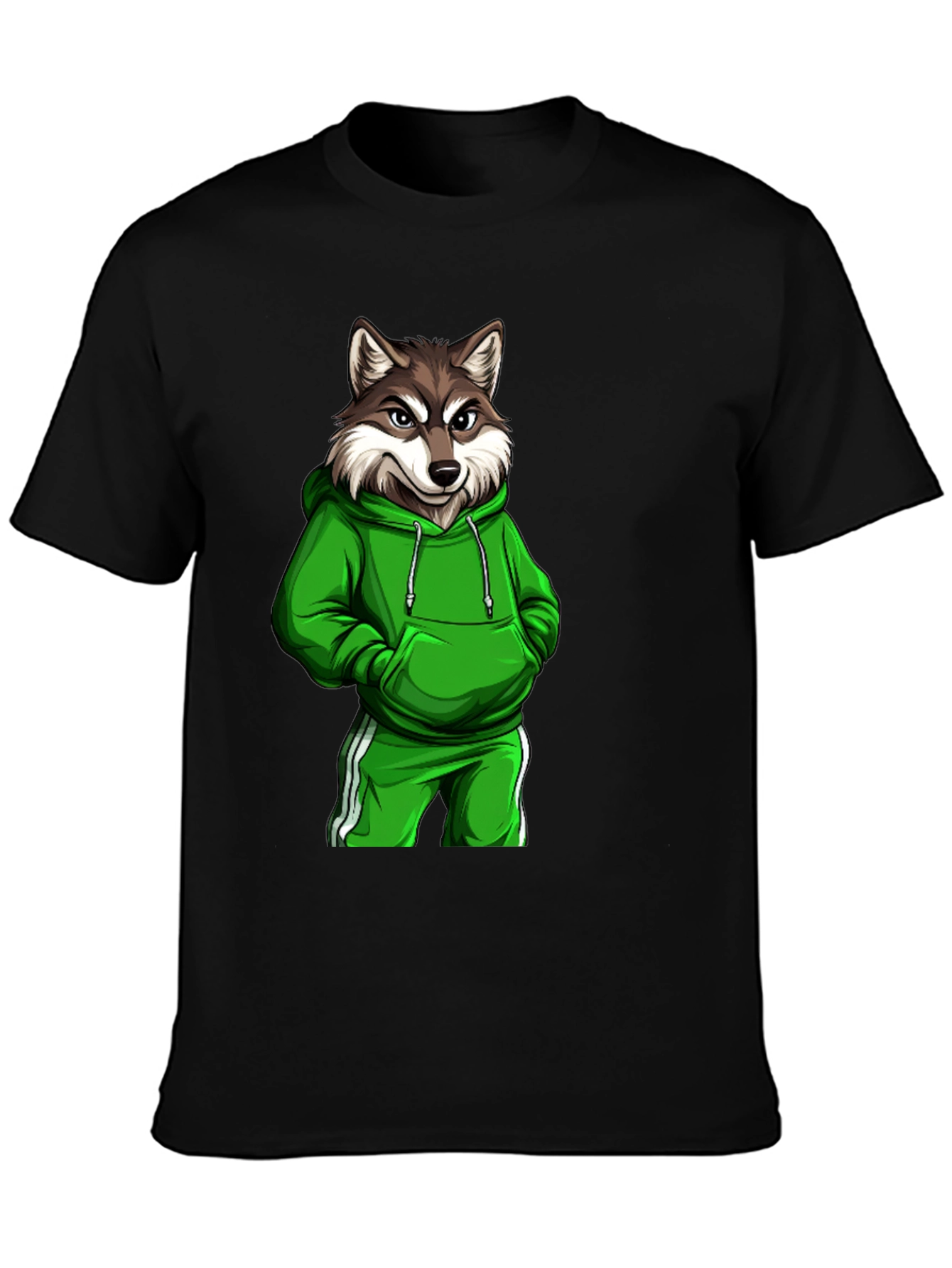 Wolf Gangster Graphic Print Black T-Shirt