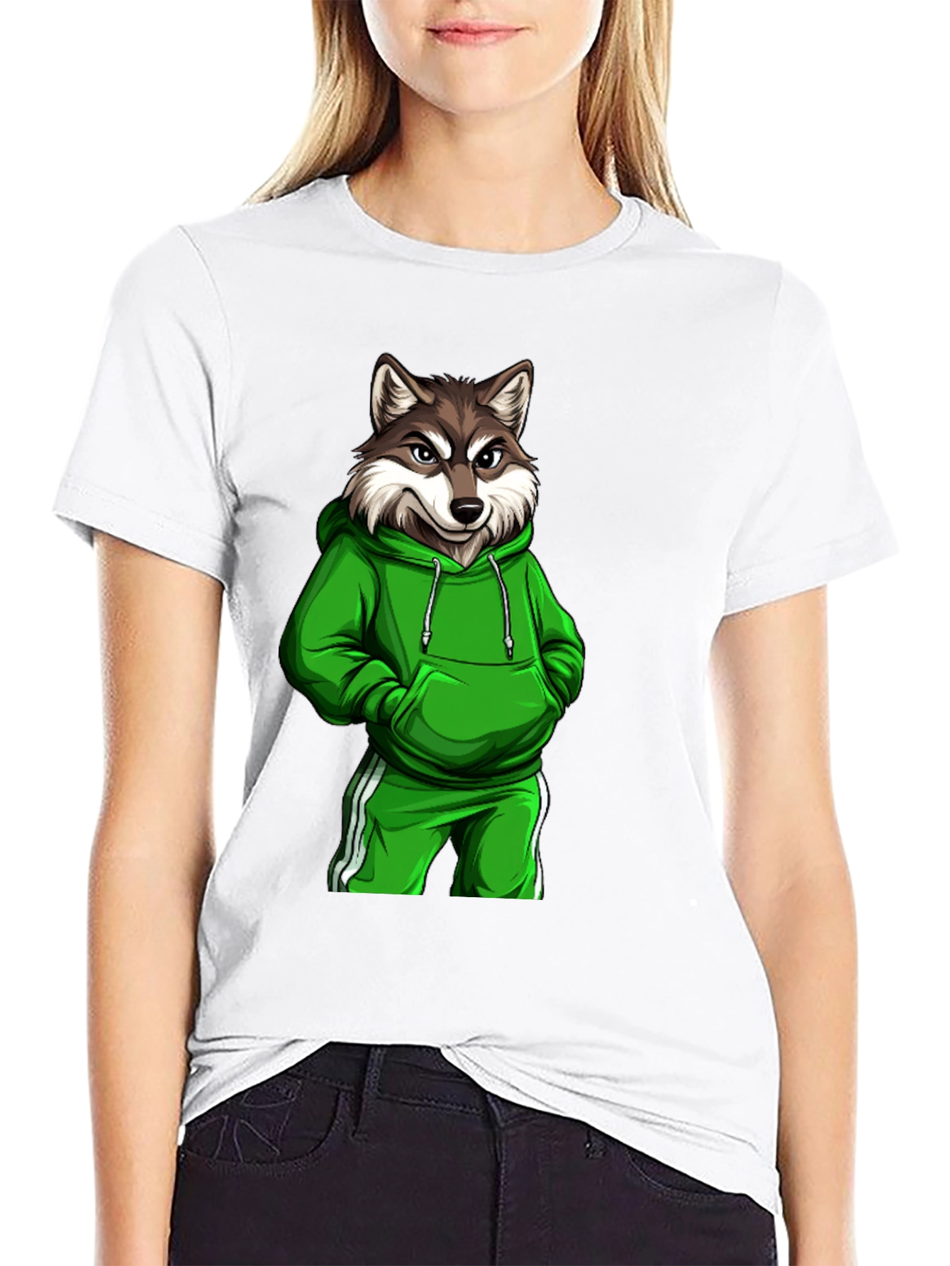 Wolf Gangster Graphic Print Black T-Shirt