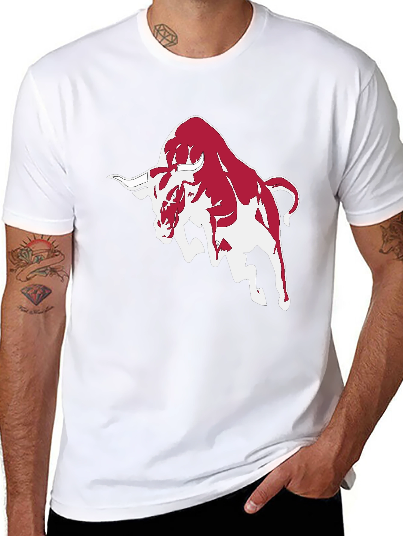 Mens Black T-Shirt with Bull Graphic