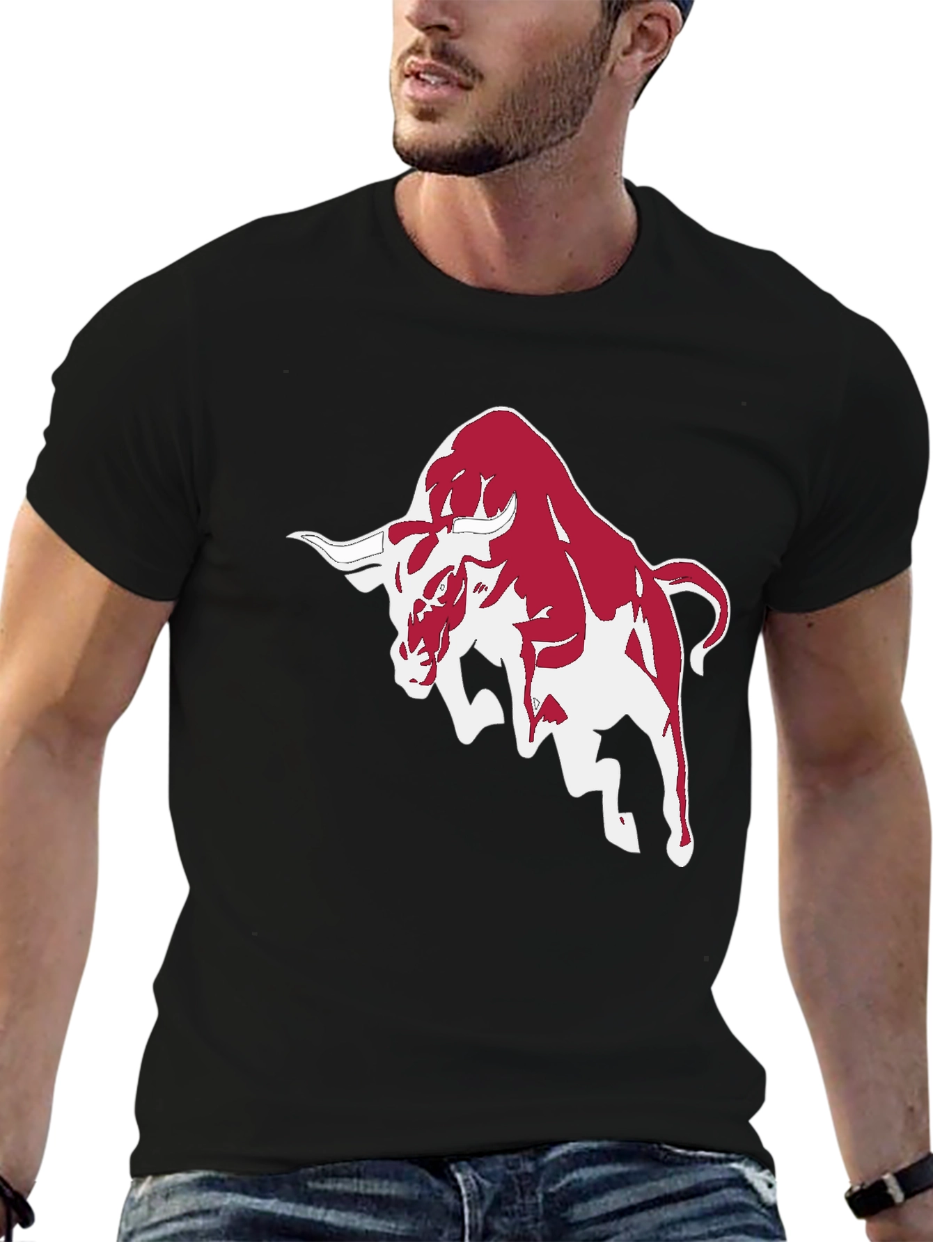 Mens Black T-Shirt with Bull Graphic