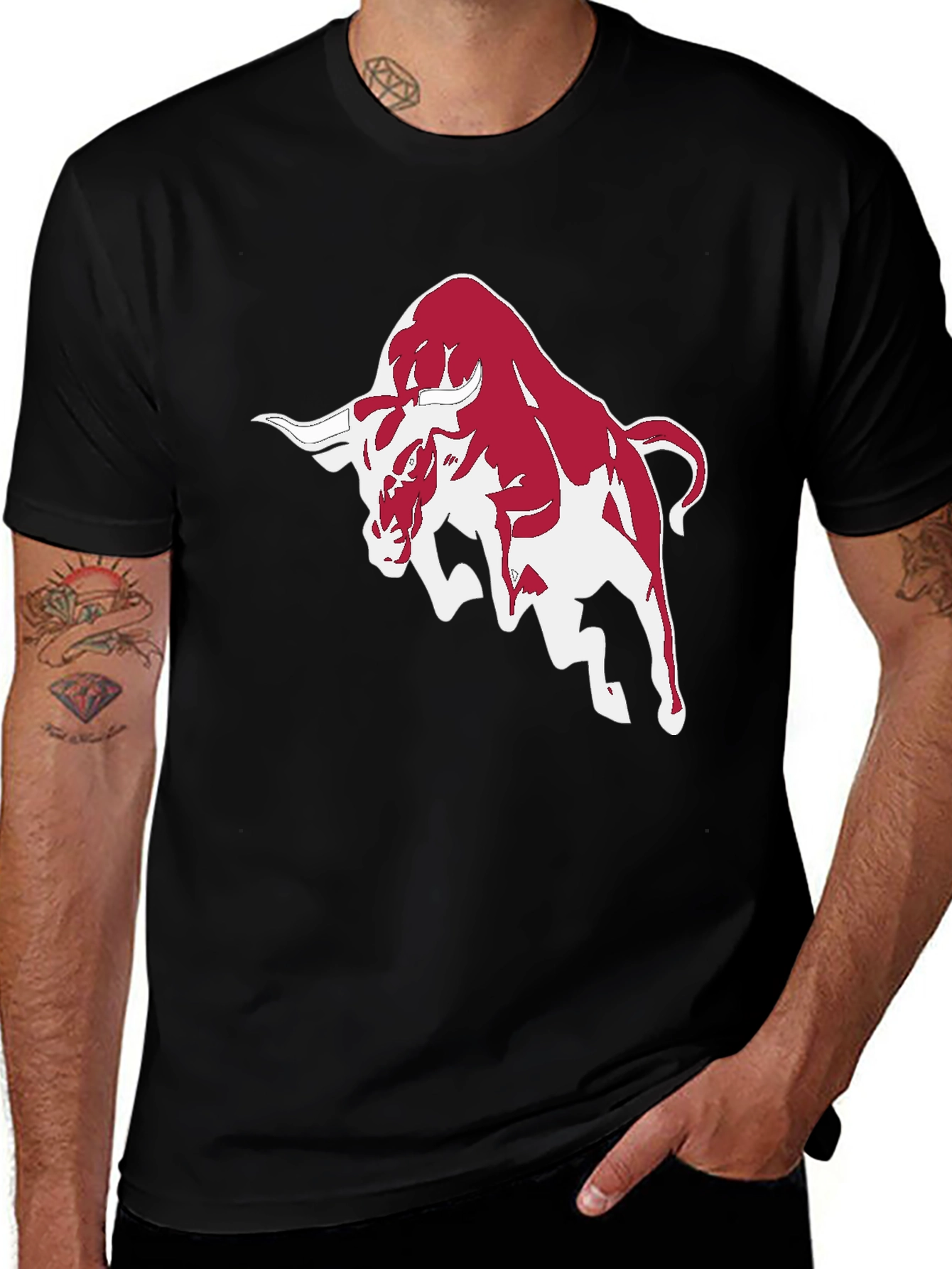 Mens Black T-Shirt with Bull Graphic