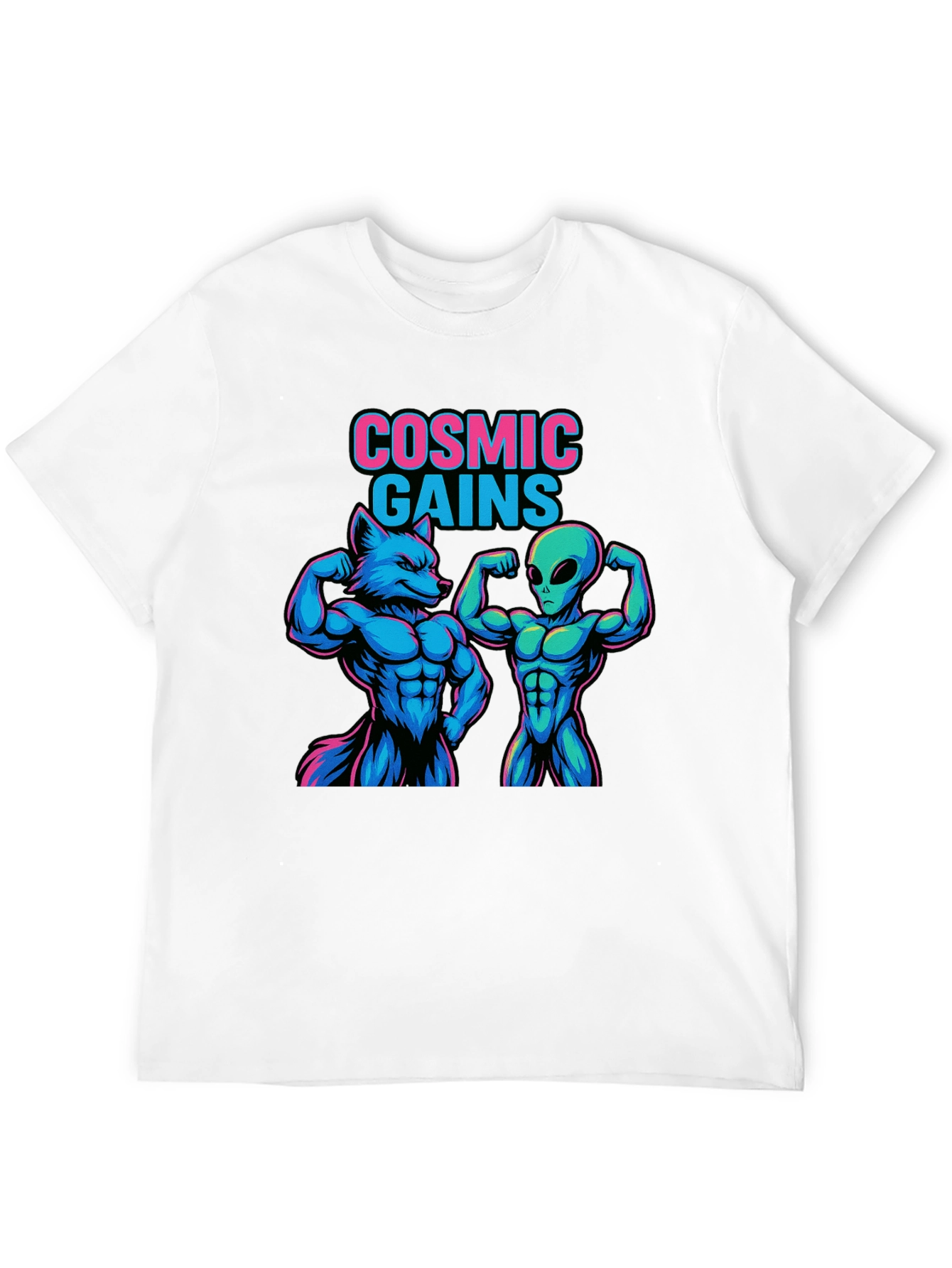 Cosmic Gains T-Shirt Wolf and Alien Workout Tee