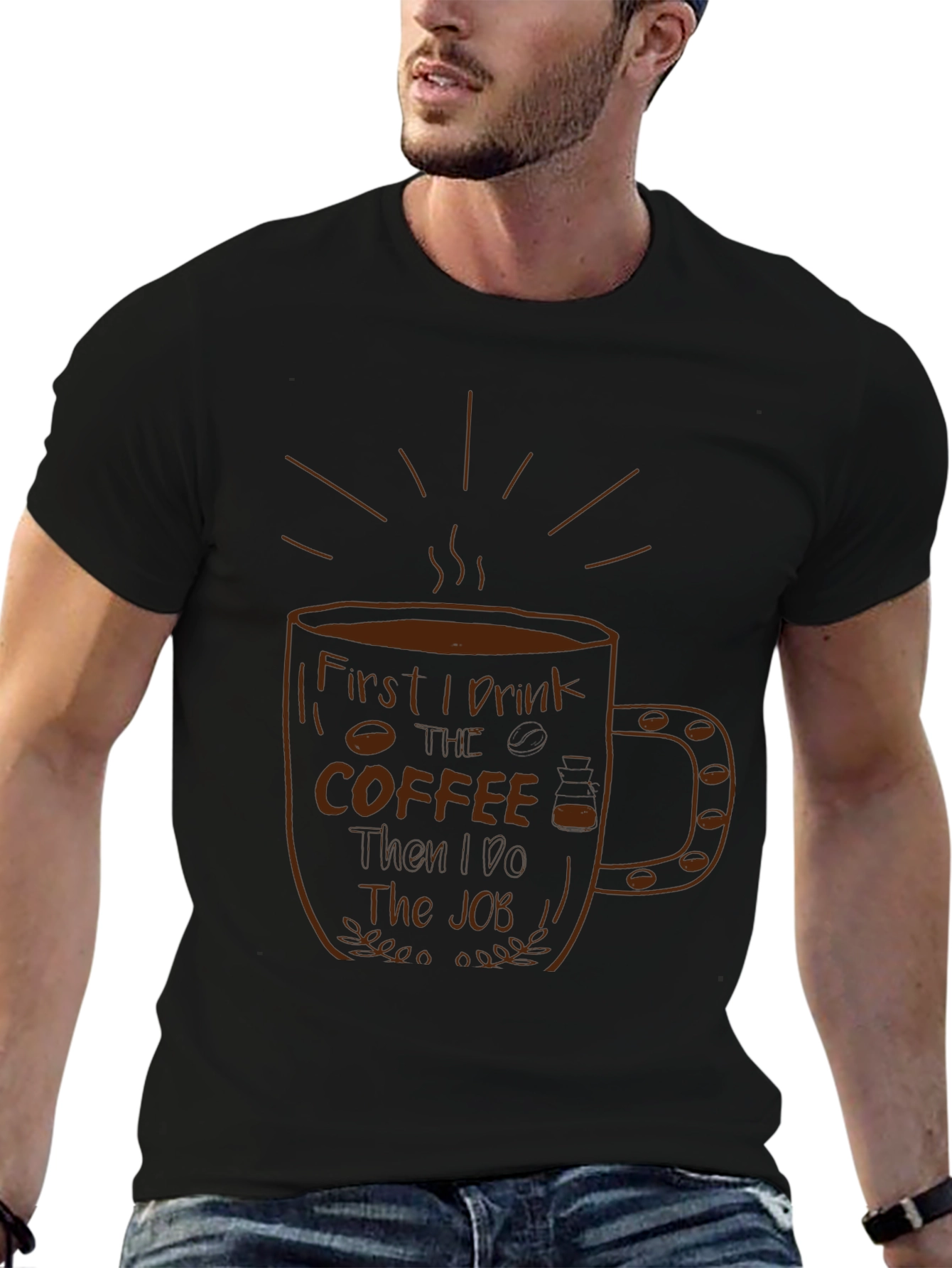 Coffee First T-Shirt - Black Graphic Tee