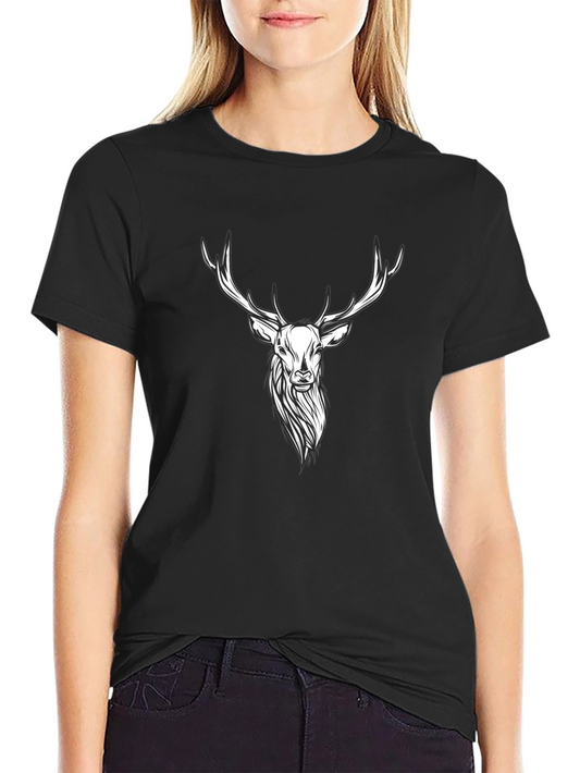 Black Deer Head Graphic T-Shirt