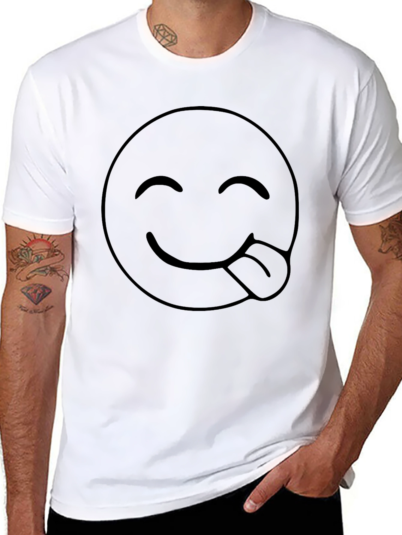 Emoji Tongue Out Black T-Shirt - Funny Casual Tee