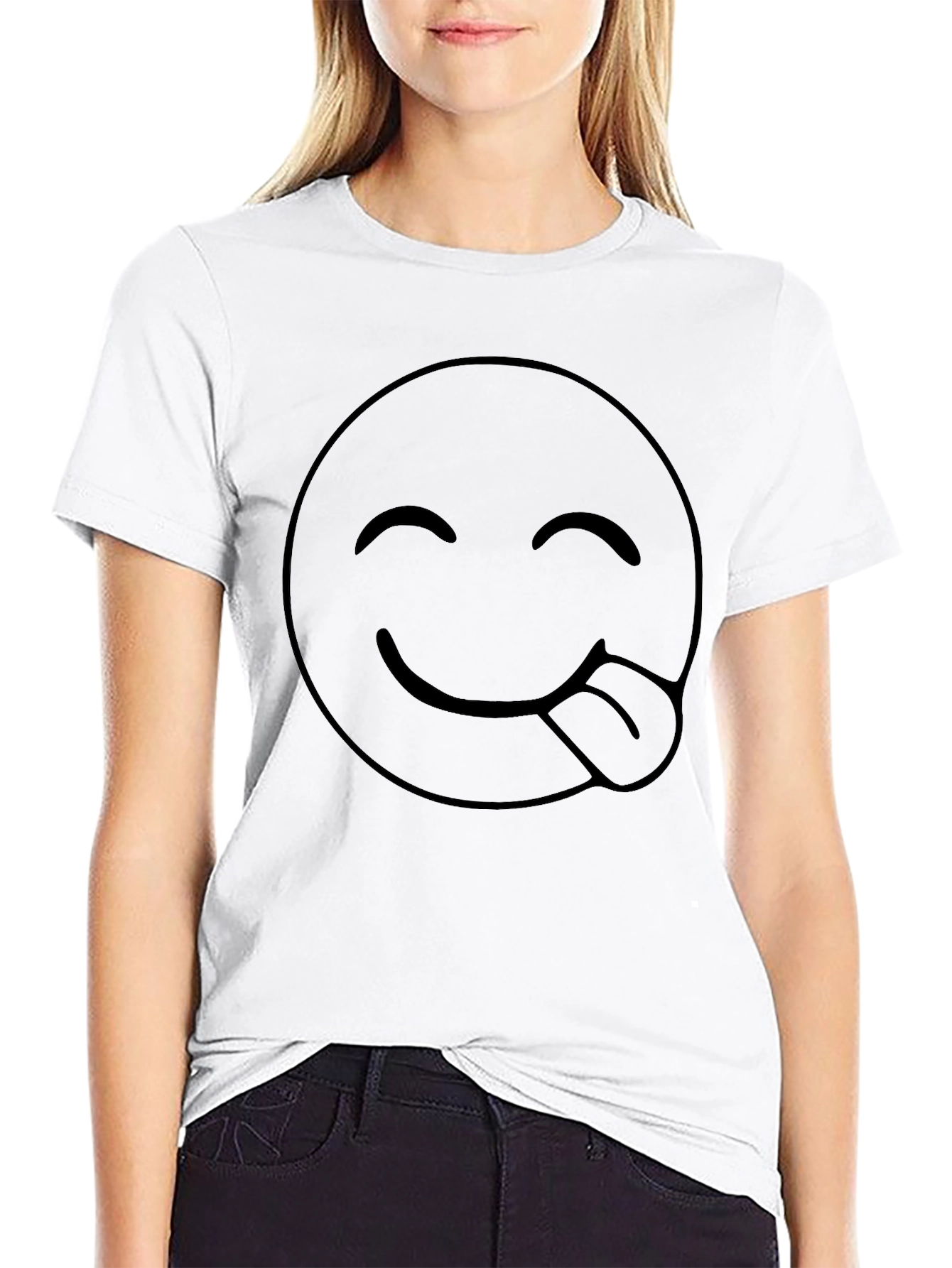 Emoji Tongue Out Black T-Shirt - Funny Casual Tee