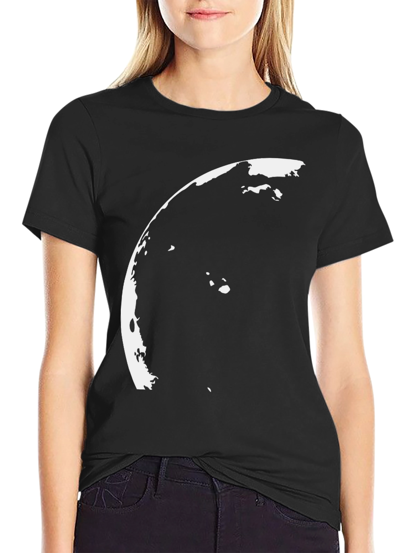 Lunar Phase Graphic Tee - Black Cotton Casual Shirt