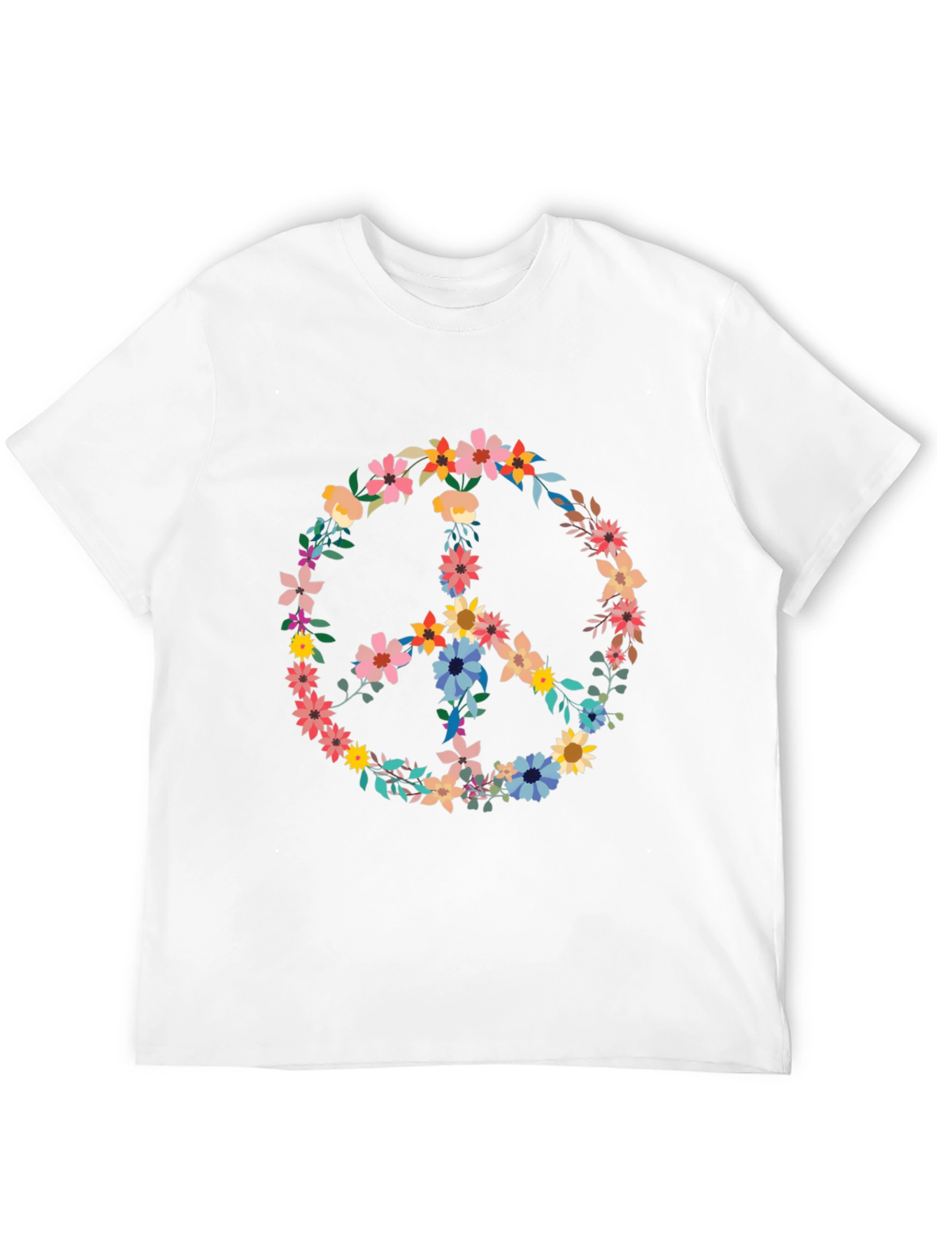 Floral Peace Sign Black T-Shirt - Unisex