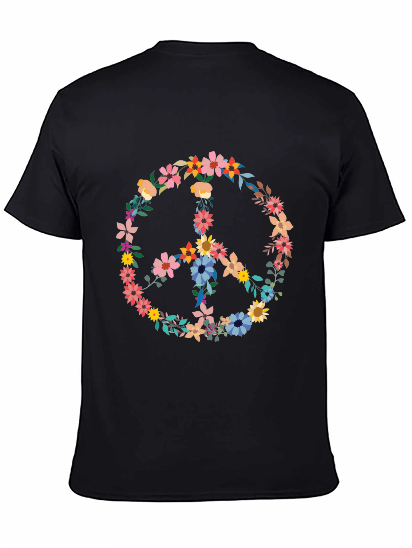 Floral Peace Sign Black T-Shirt - Unisex