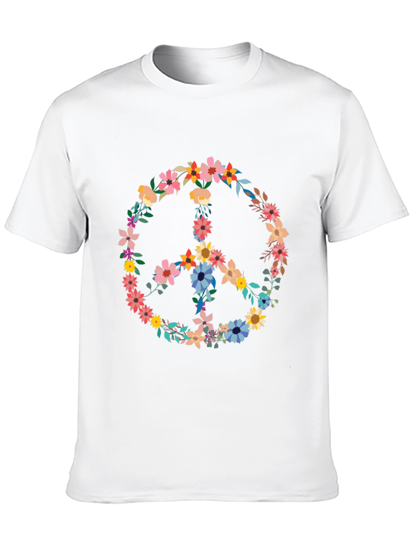 Floral Peace Sign Black T-Shirt - Unisex