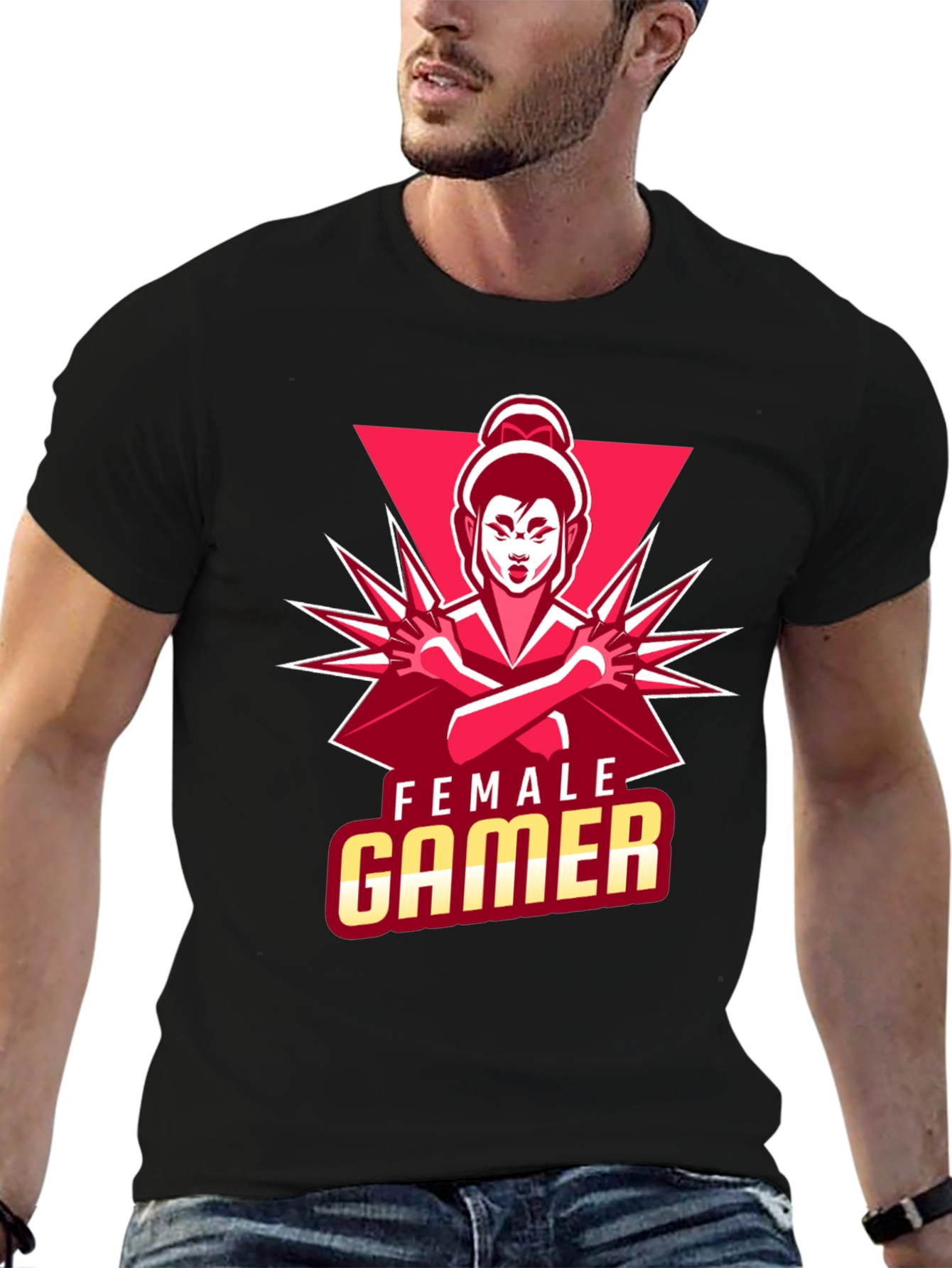 Female Gamer Graphic Tee - Stylish Black Cotton T-Shirt