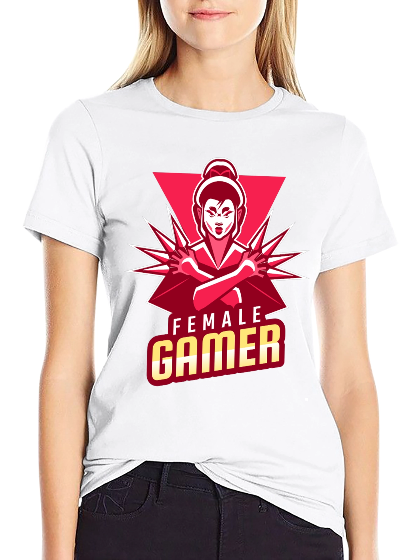 Female Gamer Graphic Tee - Stylish Black Cotton T-Shirt