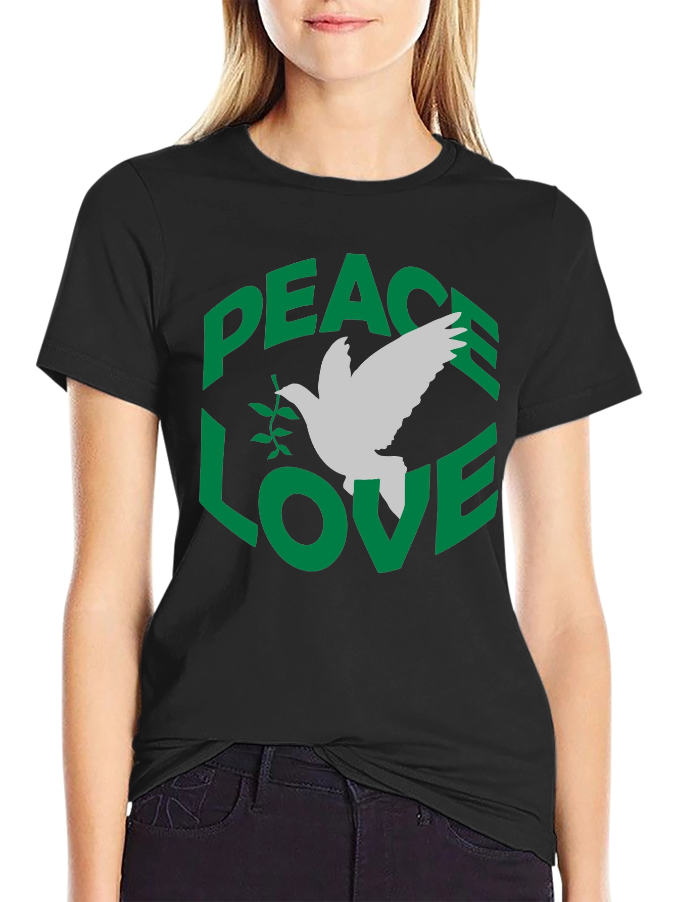 Peace Love Dove Graphic T-Shirt - Black