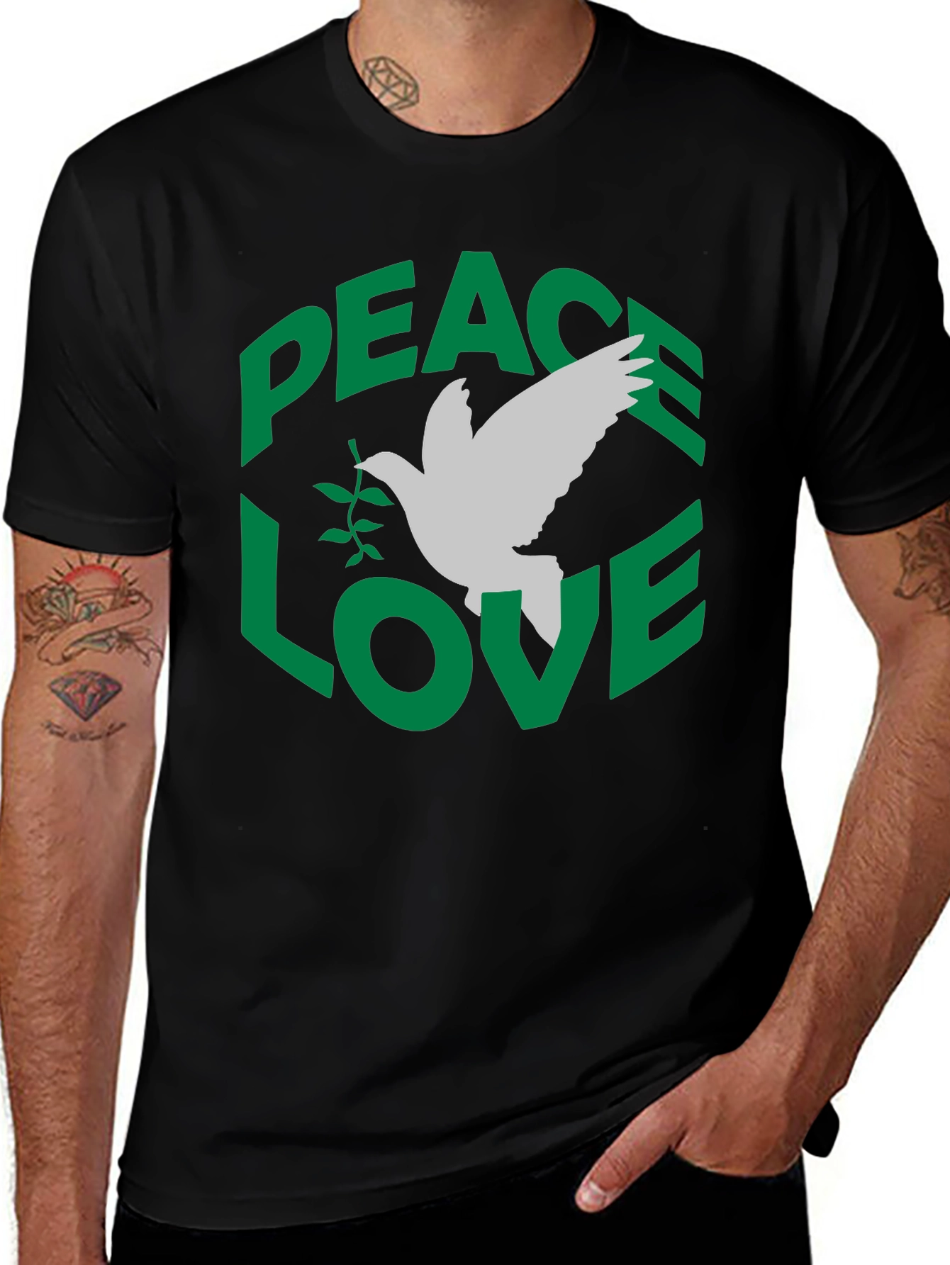 Peace Love Dove Graphic T-Shirt - Black