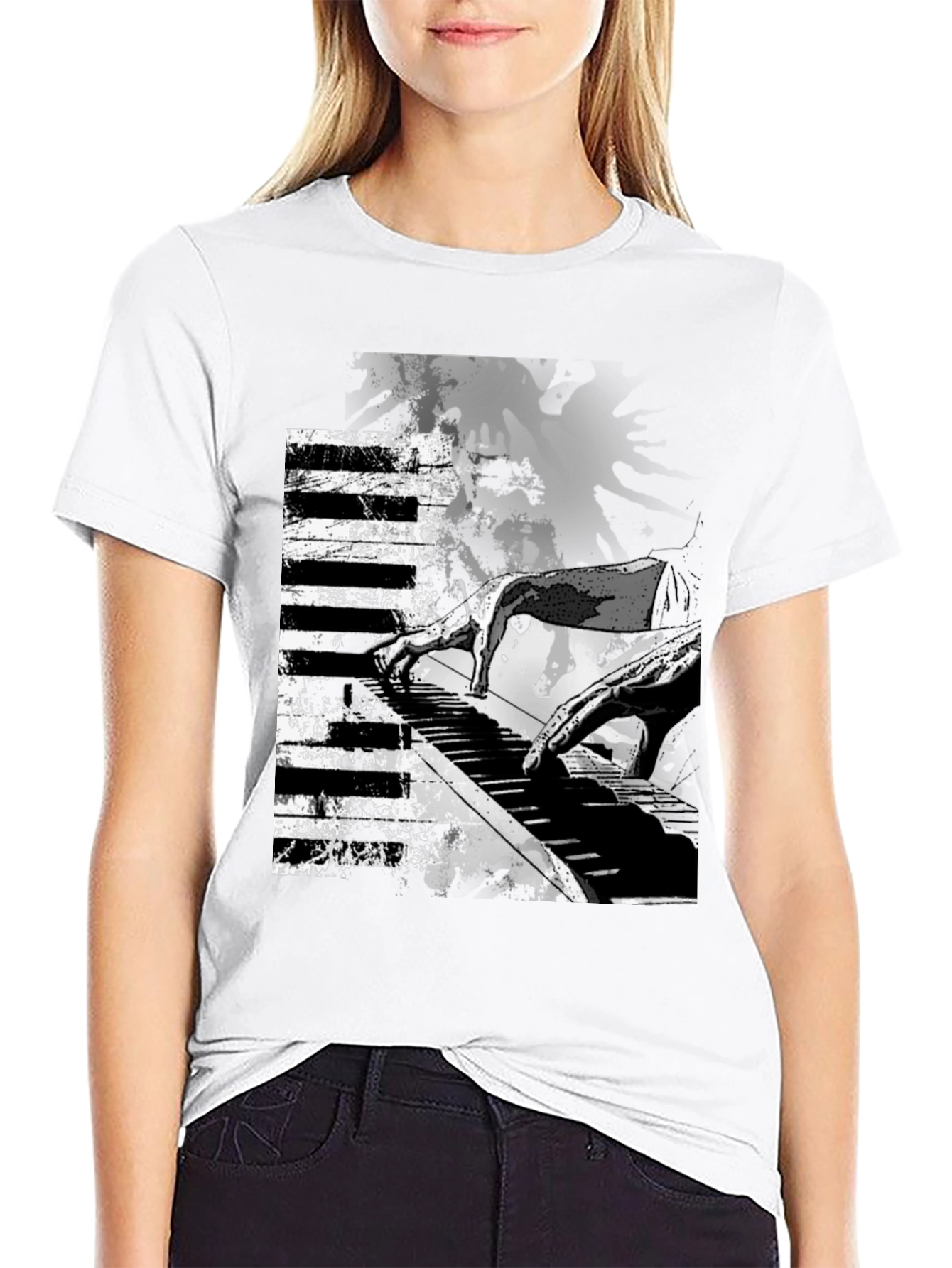 Abstract Piano Keys Graphic Print Tee