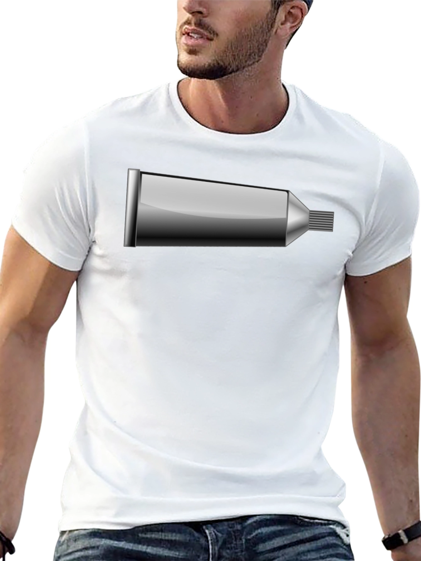 Novelty Toothpaste Tube Graphic Tee - Black Cotton Blend