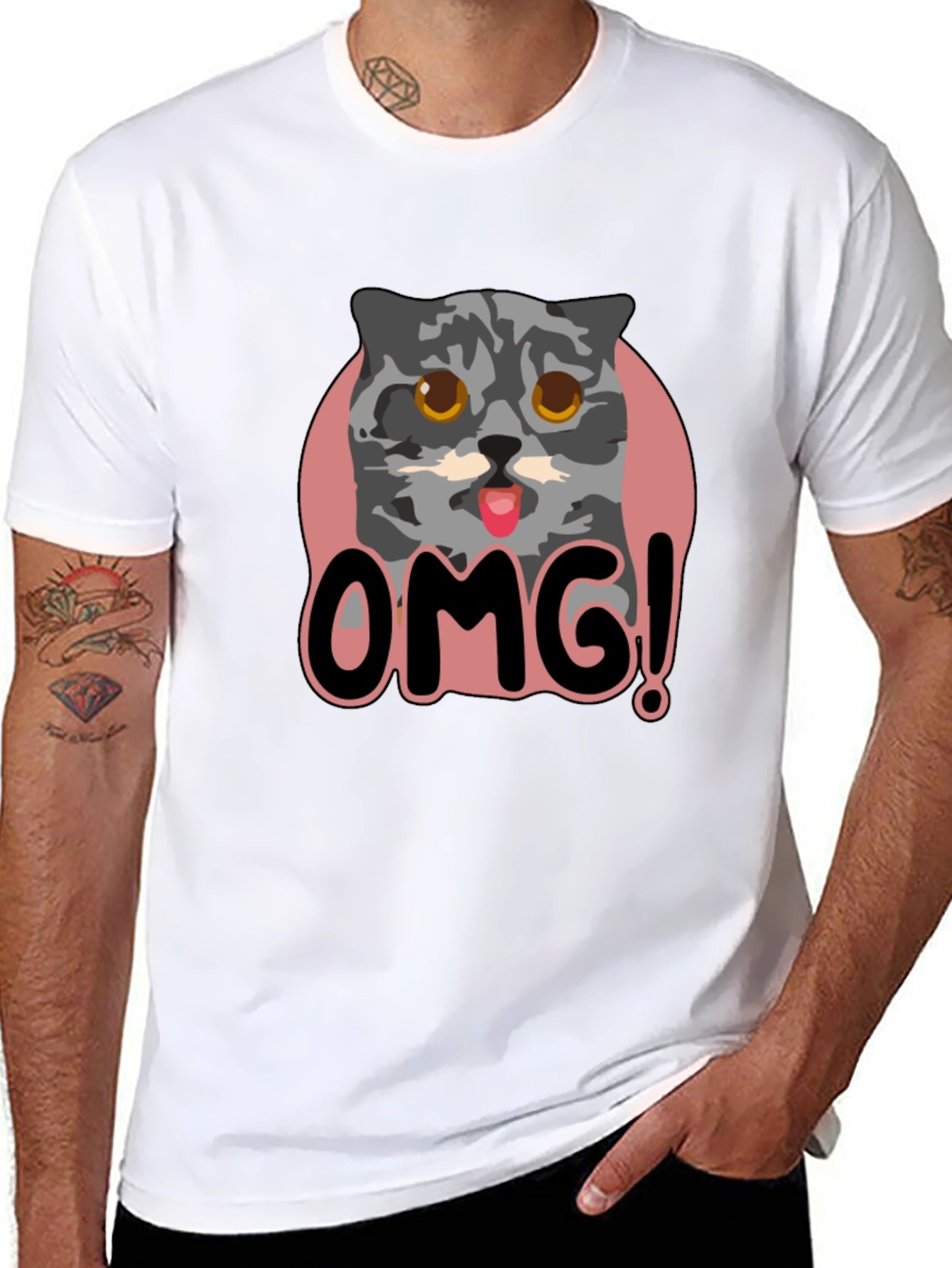 OMG Cat Graphic Tee - Unisex Black T-Shirt