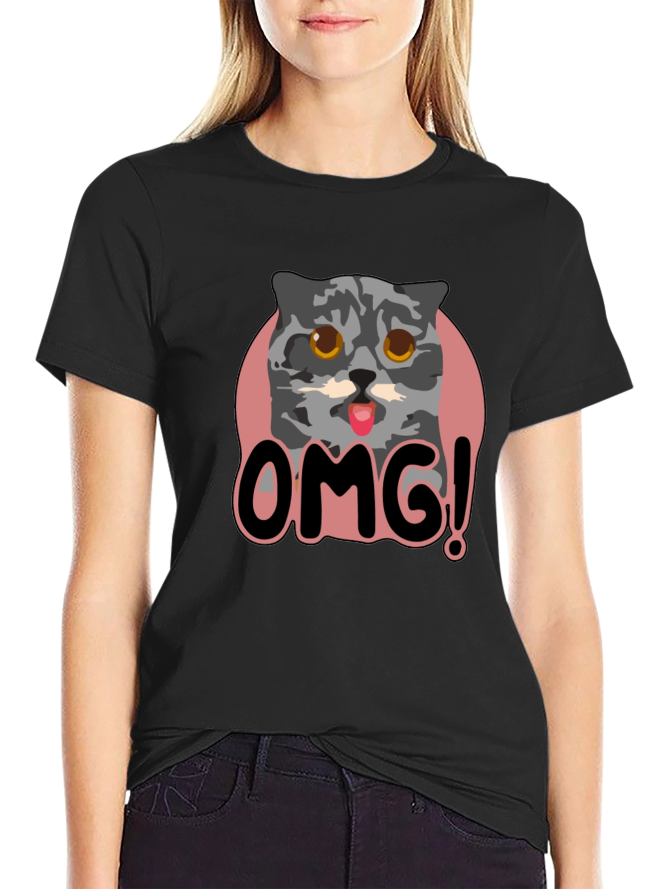 OMG Cat Graphic Tee - Unisex Black T-Shirt