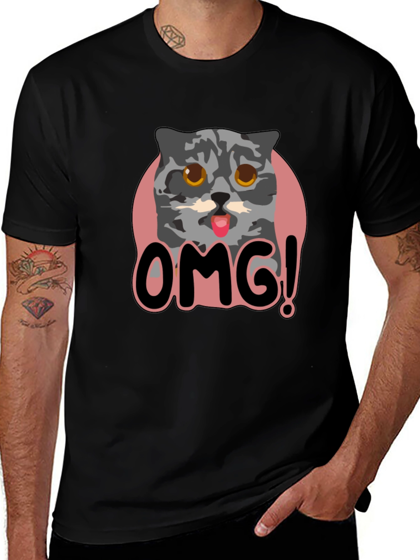 OMG Cat Graphic Tee - Unisex Black T-Shirt