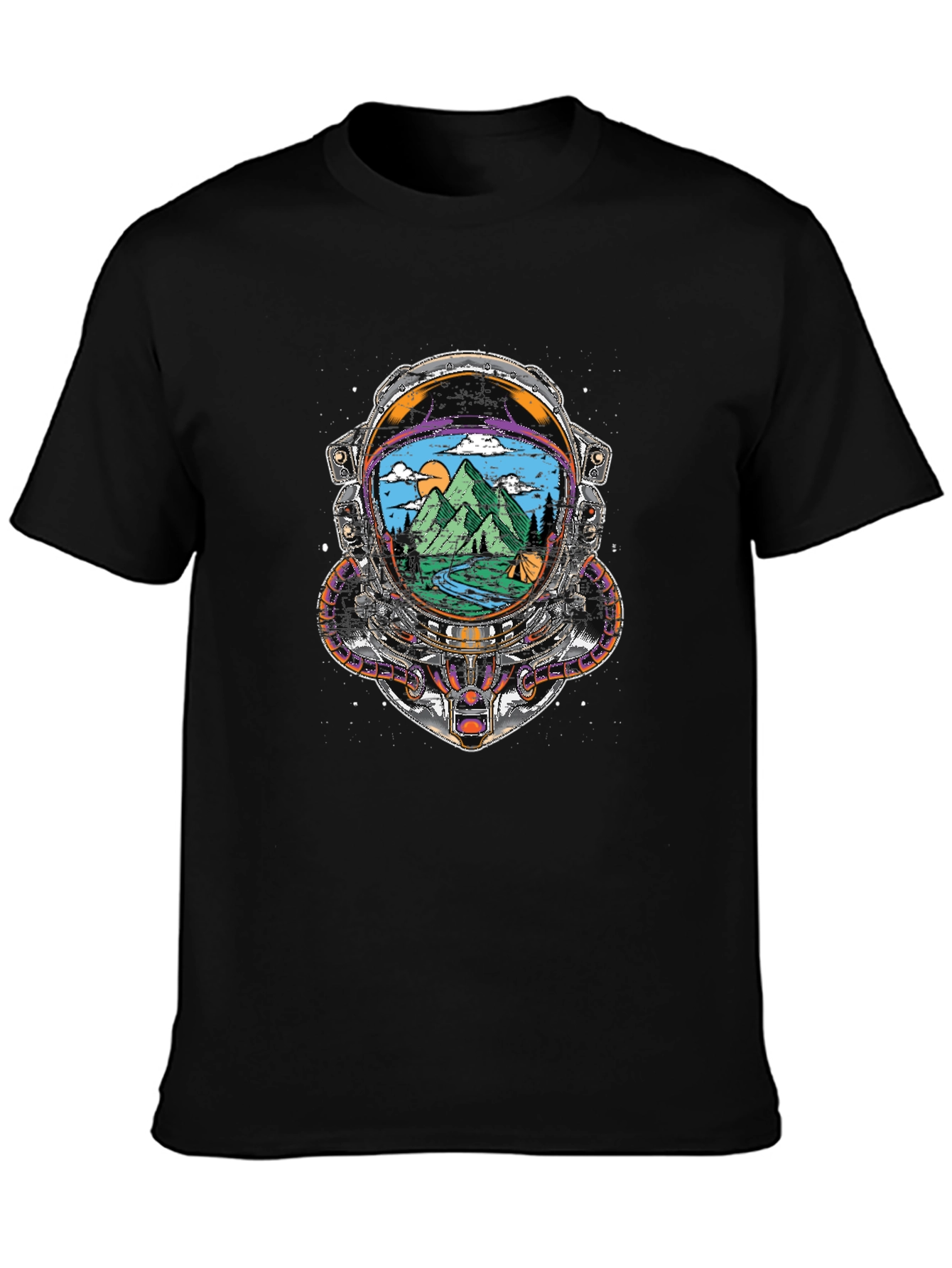 Astronaut Helmet Camping Scene Graphic Tee