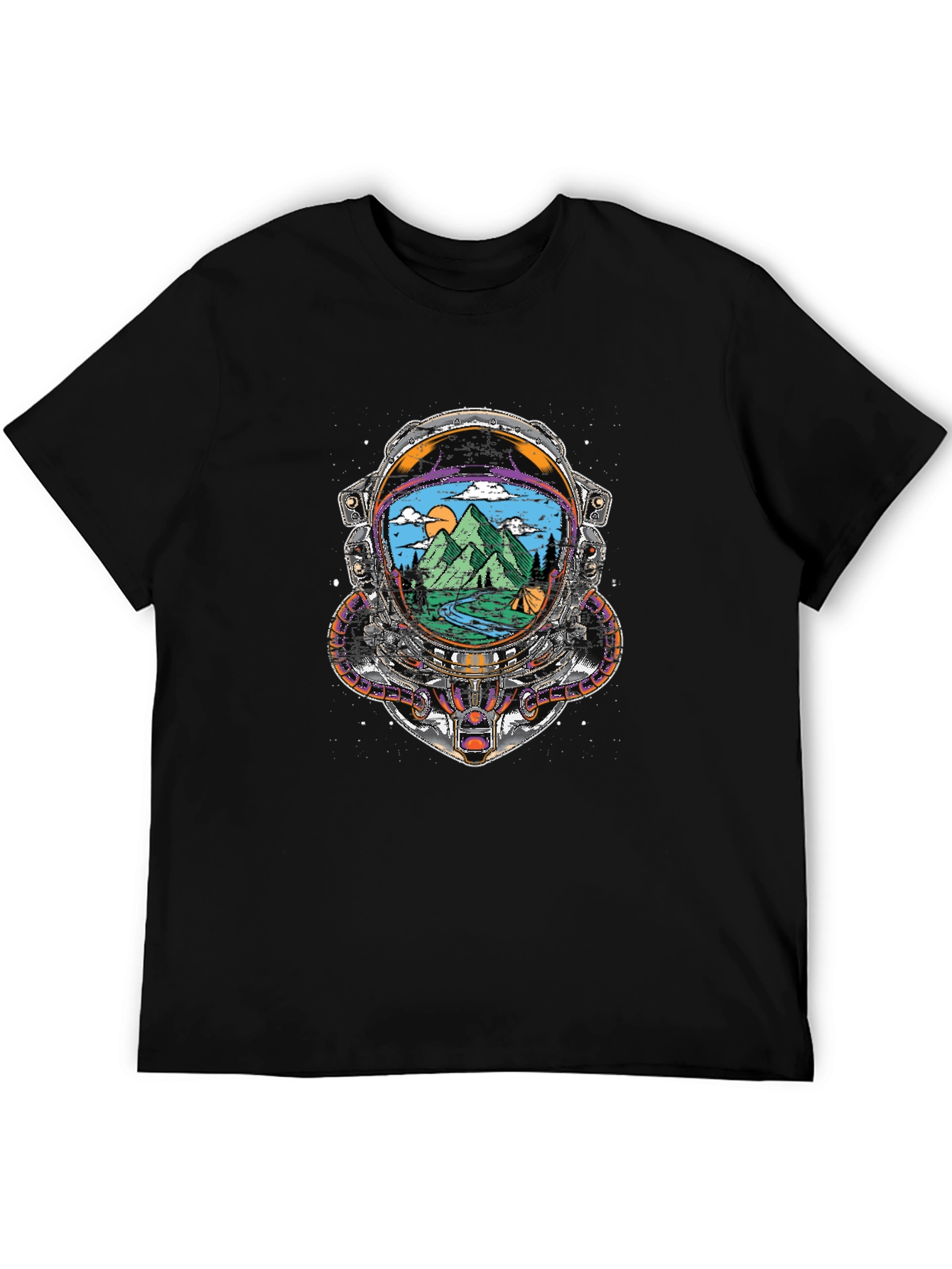 Astronaut Helmet Camping Scene Graphic Tee