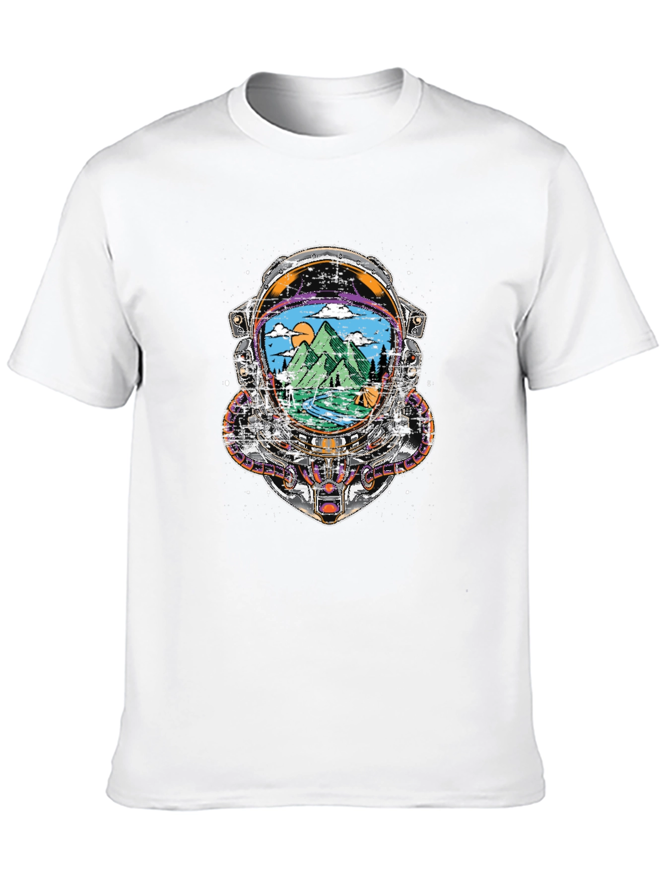 Astronaut Helmet Camping Scene Graphic Tee