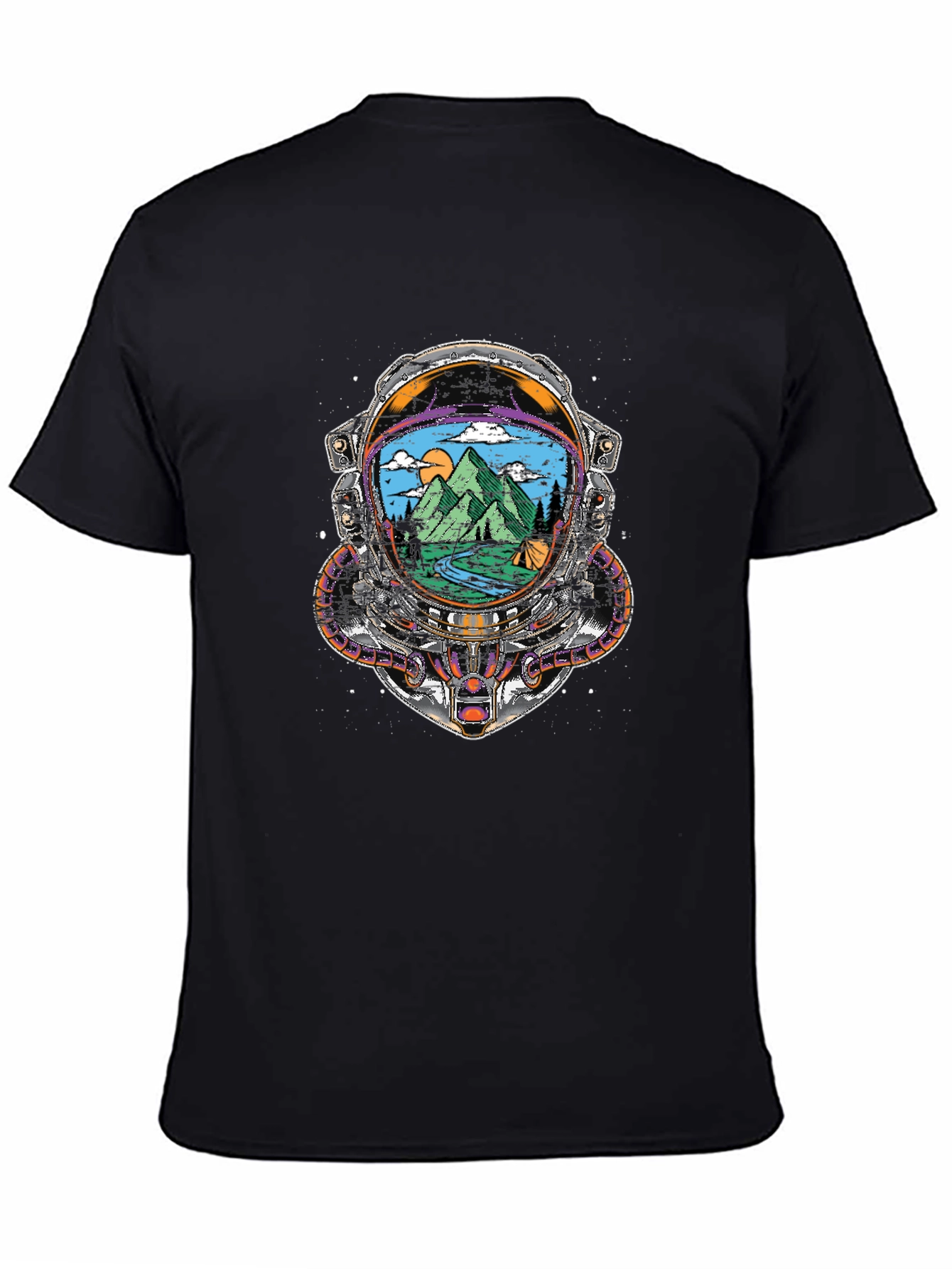 Astronaut Helmet Camping Scene Graphic Tee