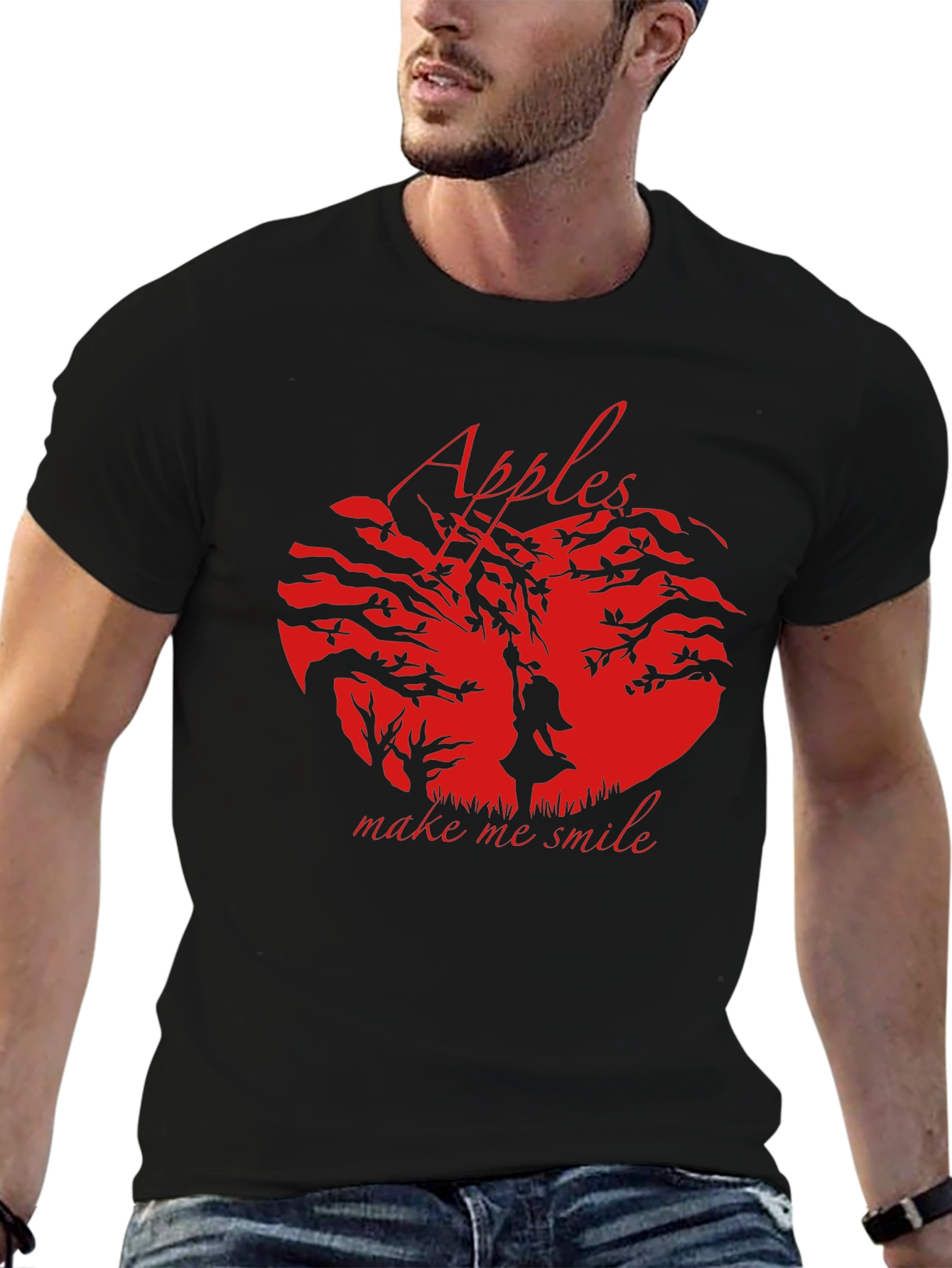 Apples Make Me Smile Graphic T-Shirt - Black