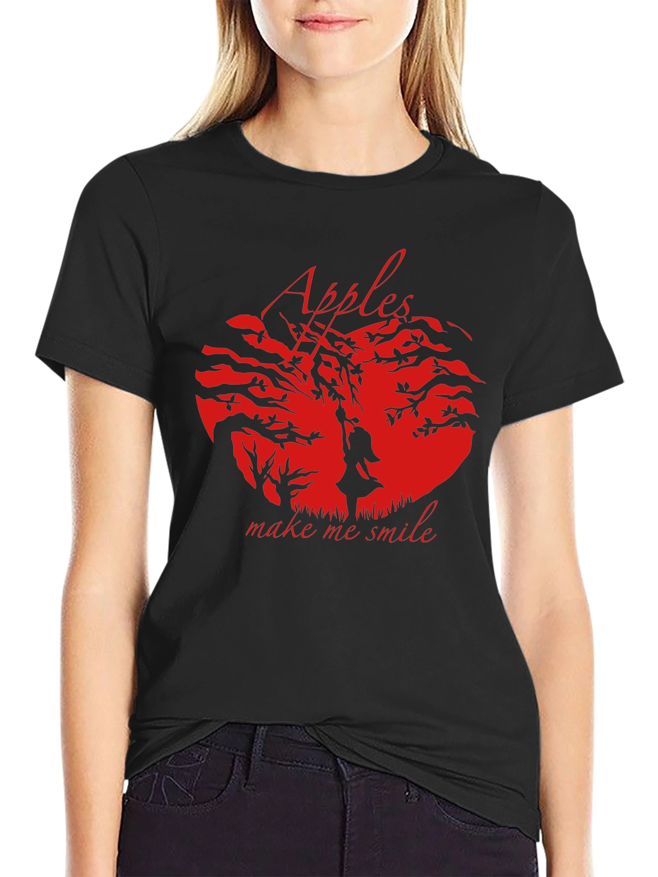 Apples Make Me Smile Graphic T-Shirt - Black
