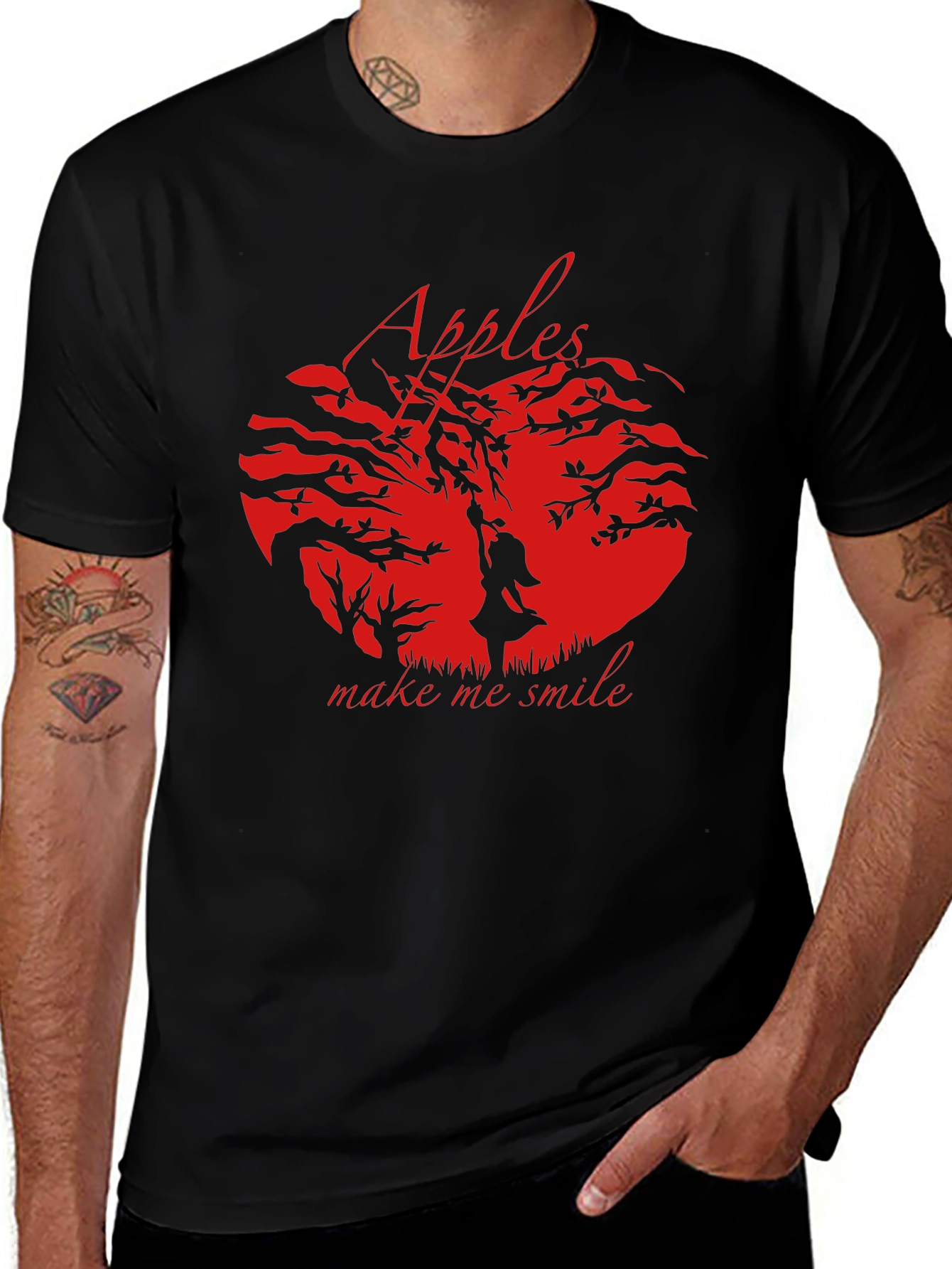 Apples Make Me Smile Graphic T-Shirt - Black
