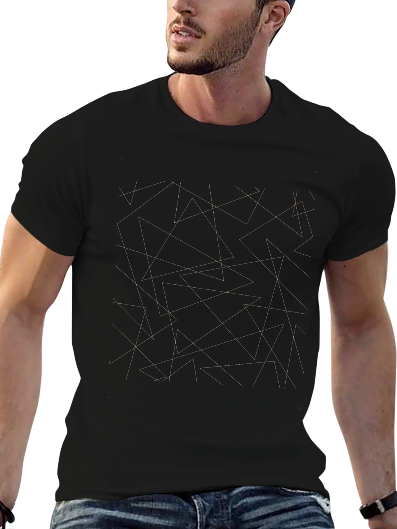 Geometric Line Art Black T-Shirt
